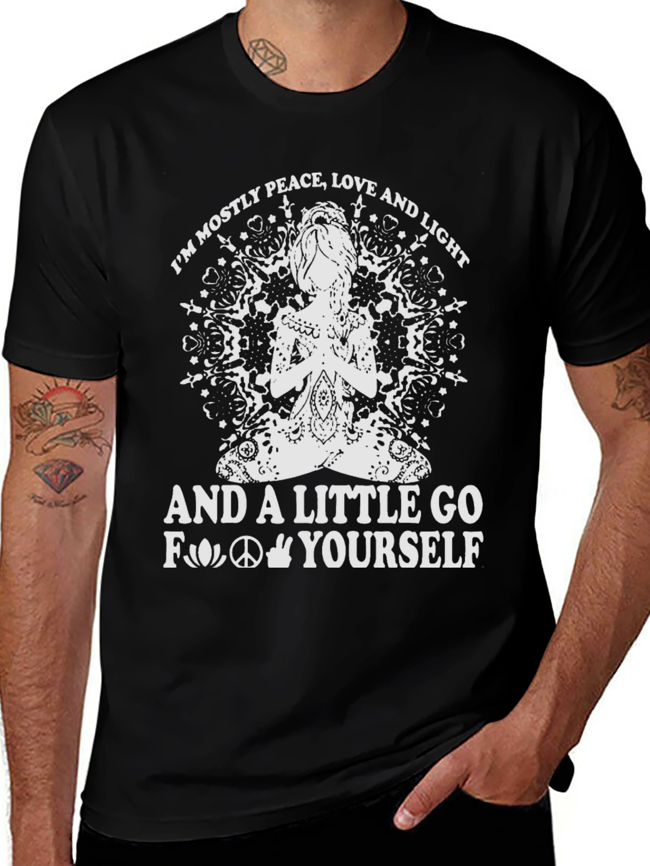 Peace Love Light Graphic Tee - Black Cotton Blend T-Shirt