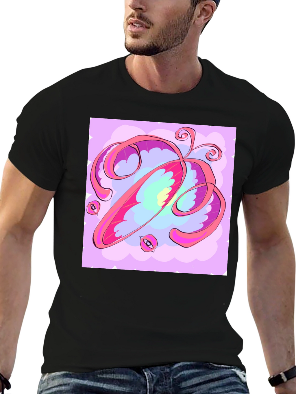 Abstract Art Graphic Tee - Soft Black Cotton Shirt
