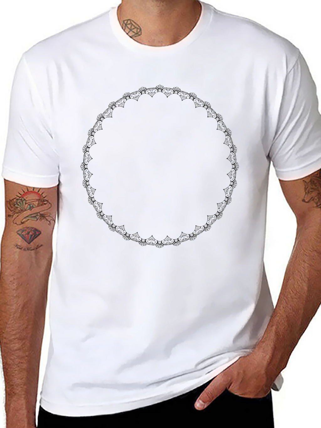 Black Tee with Decorative Circular Design