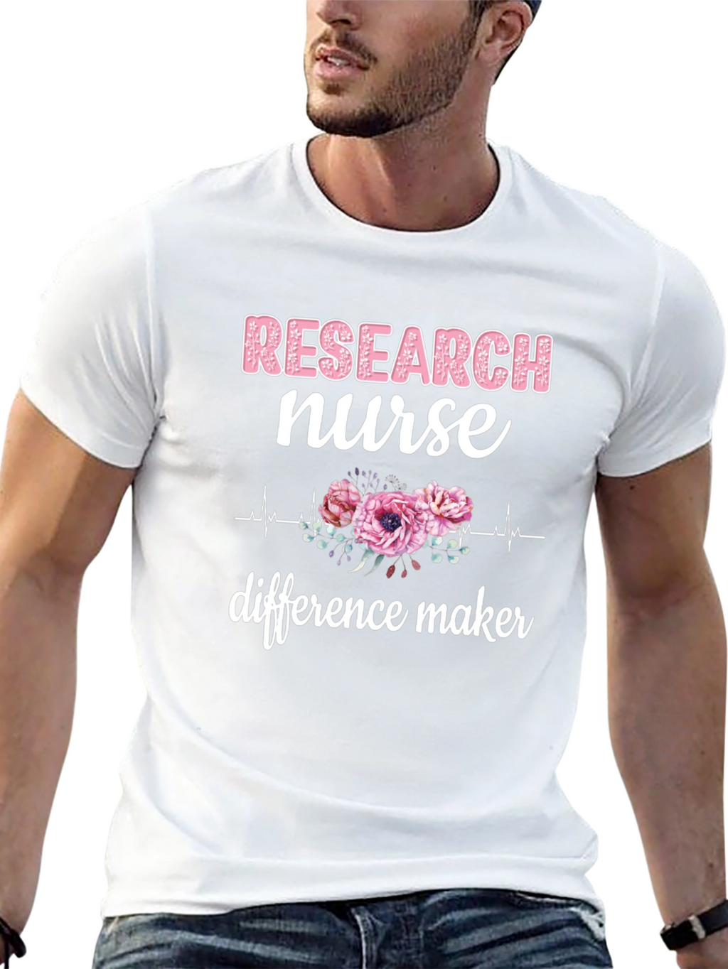 Research Nurse T-Shirt - Floral Heartbeat Graphic Tee