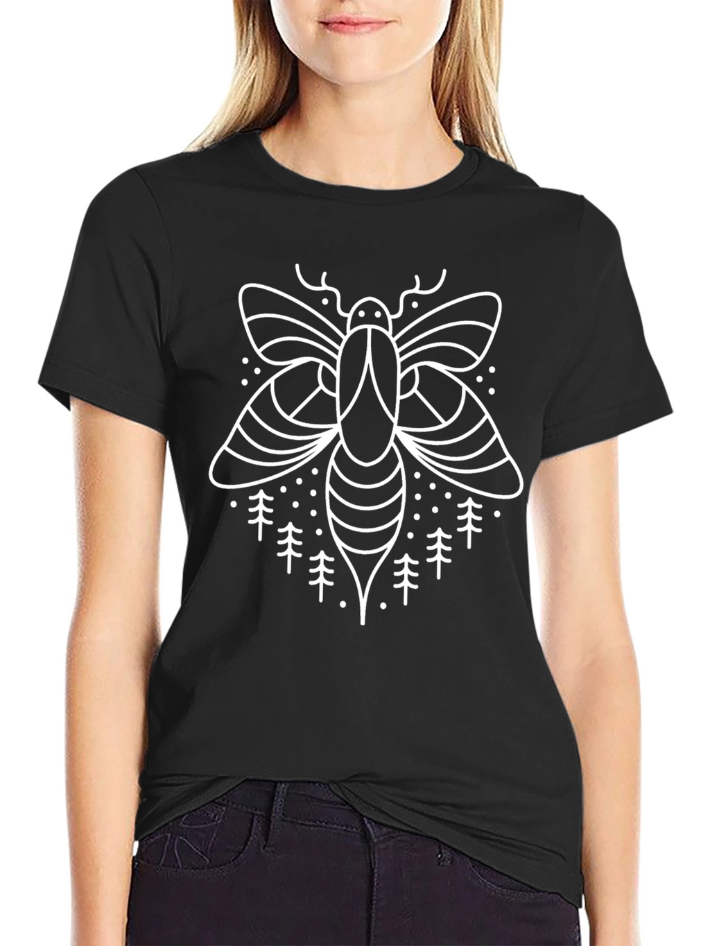 Nature Moth Graphic Tee - Black Cotton Shirt