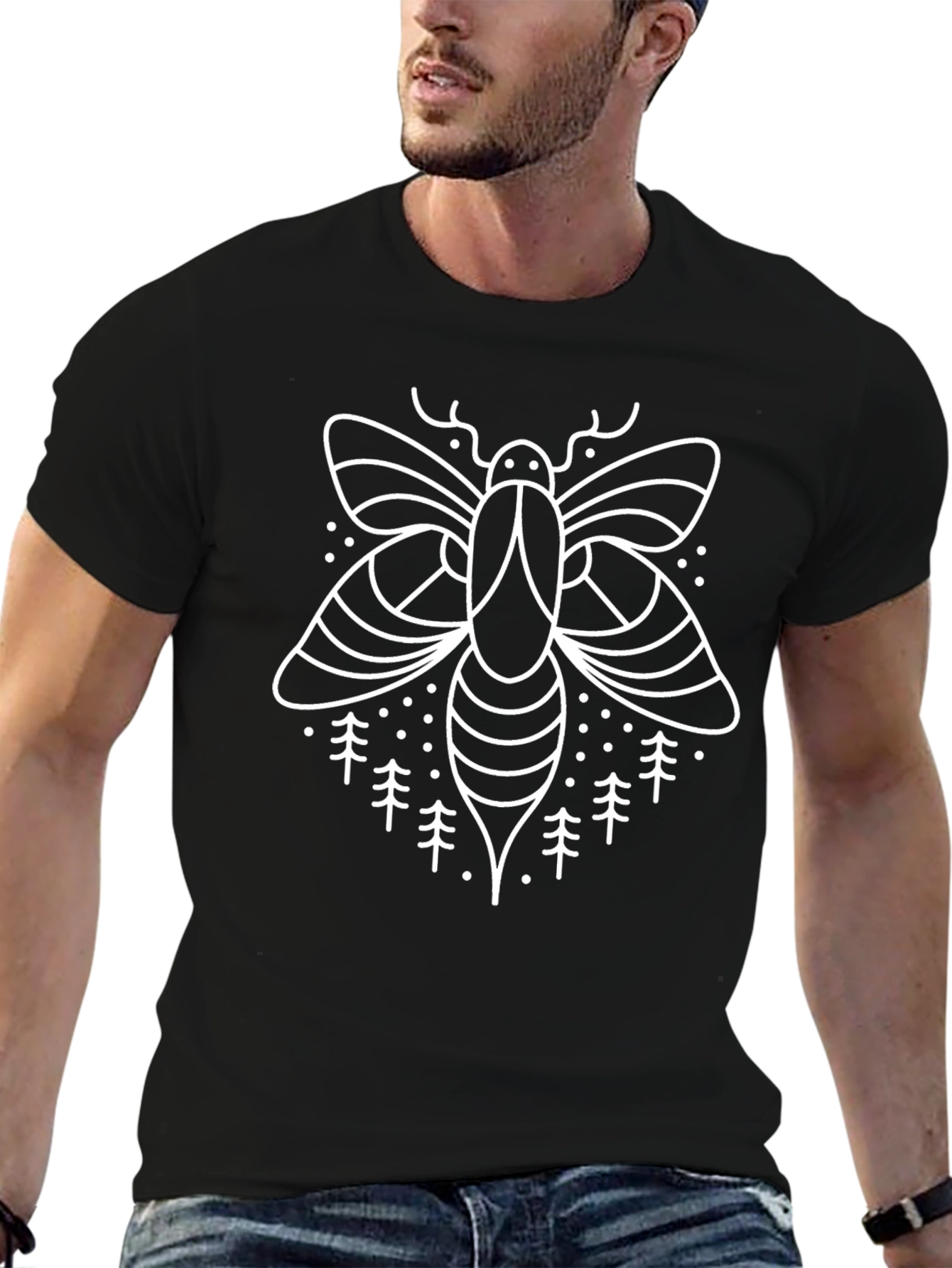 Nature Moth Graphic Tee - Black Cotton Shirt