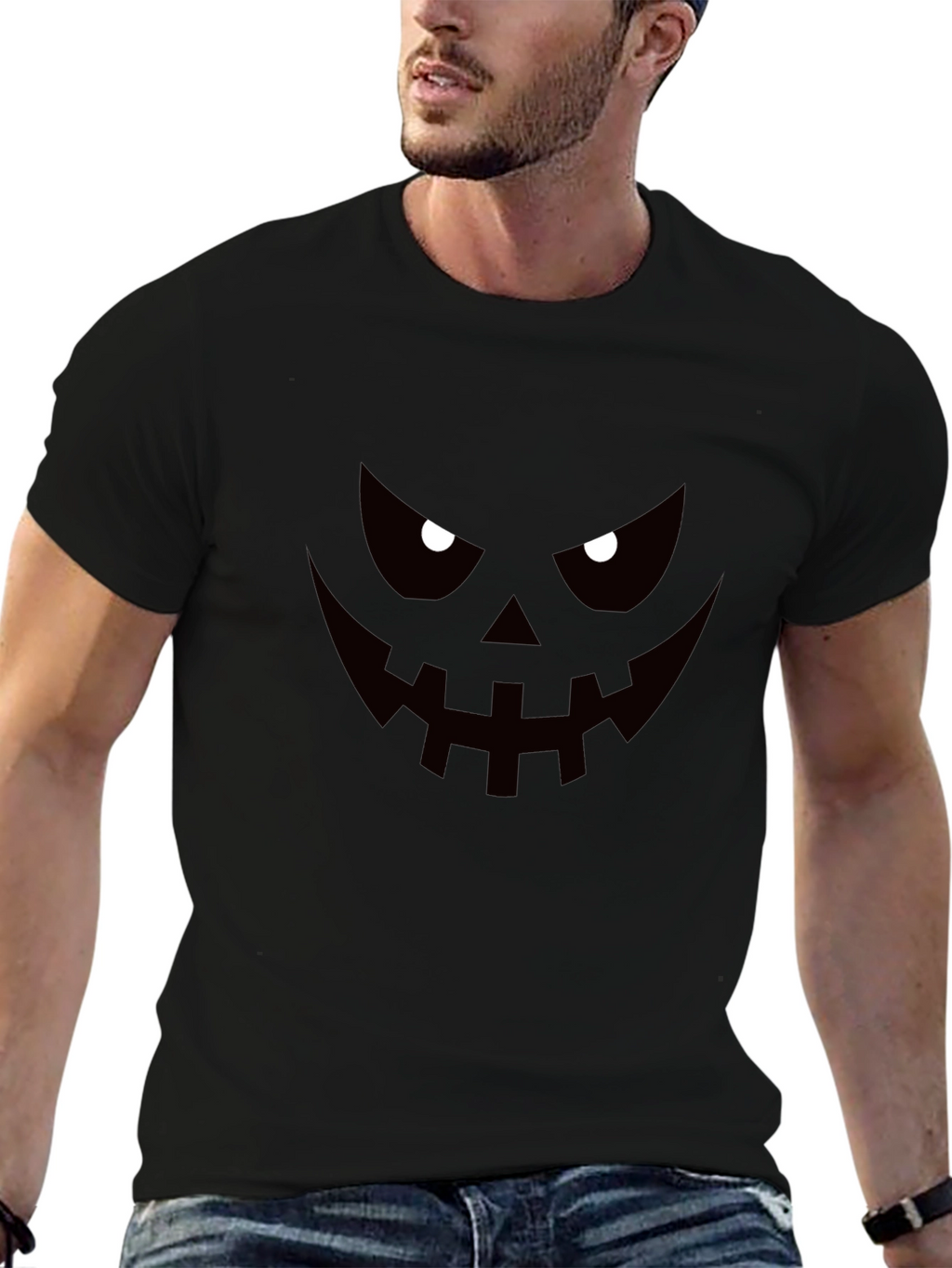 Halloween Pumpkin Face Graphic Black T-Shirt