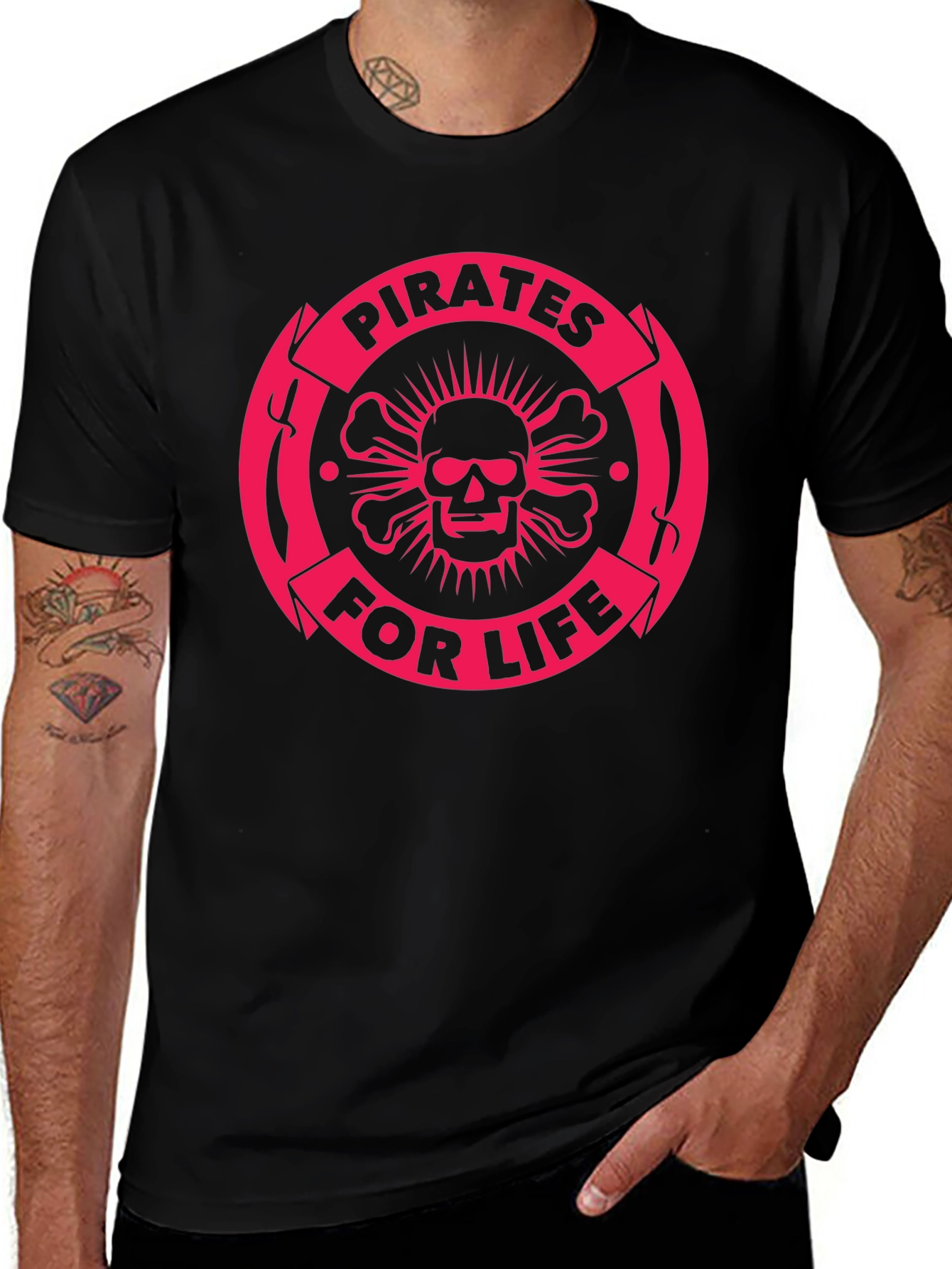 Pirates For Life Graphic Tee - Skull & Crossbones Design