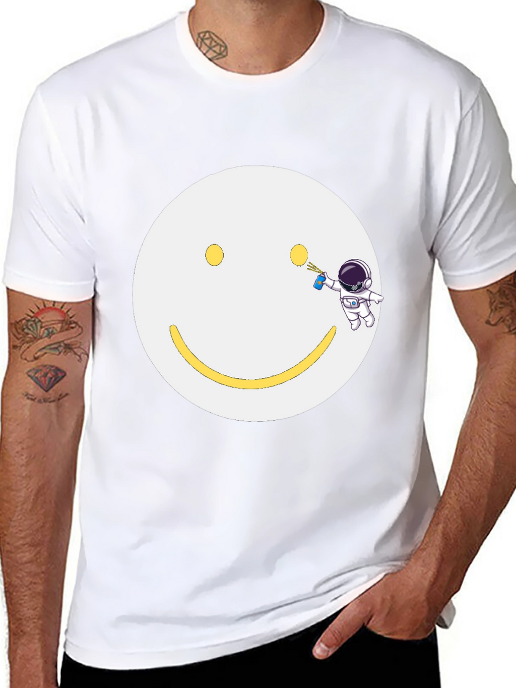 Smiley Face Astronaut T-Shirt - Unique Graphic Tee