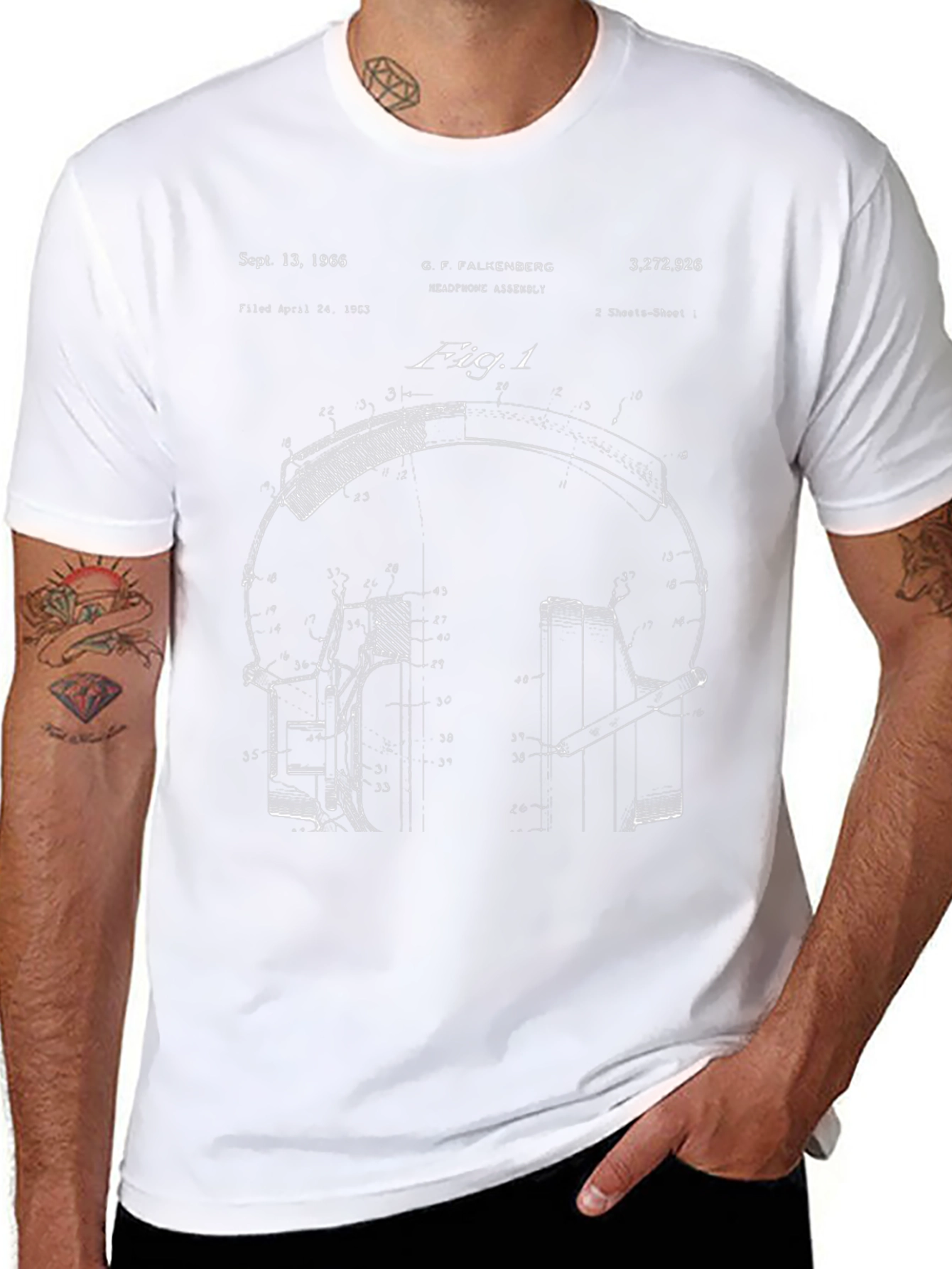 Headphones Patent Blueprint T-Shirt