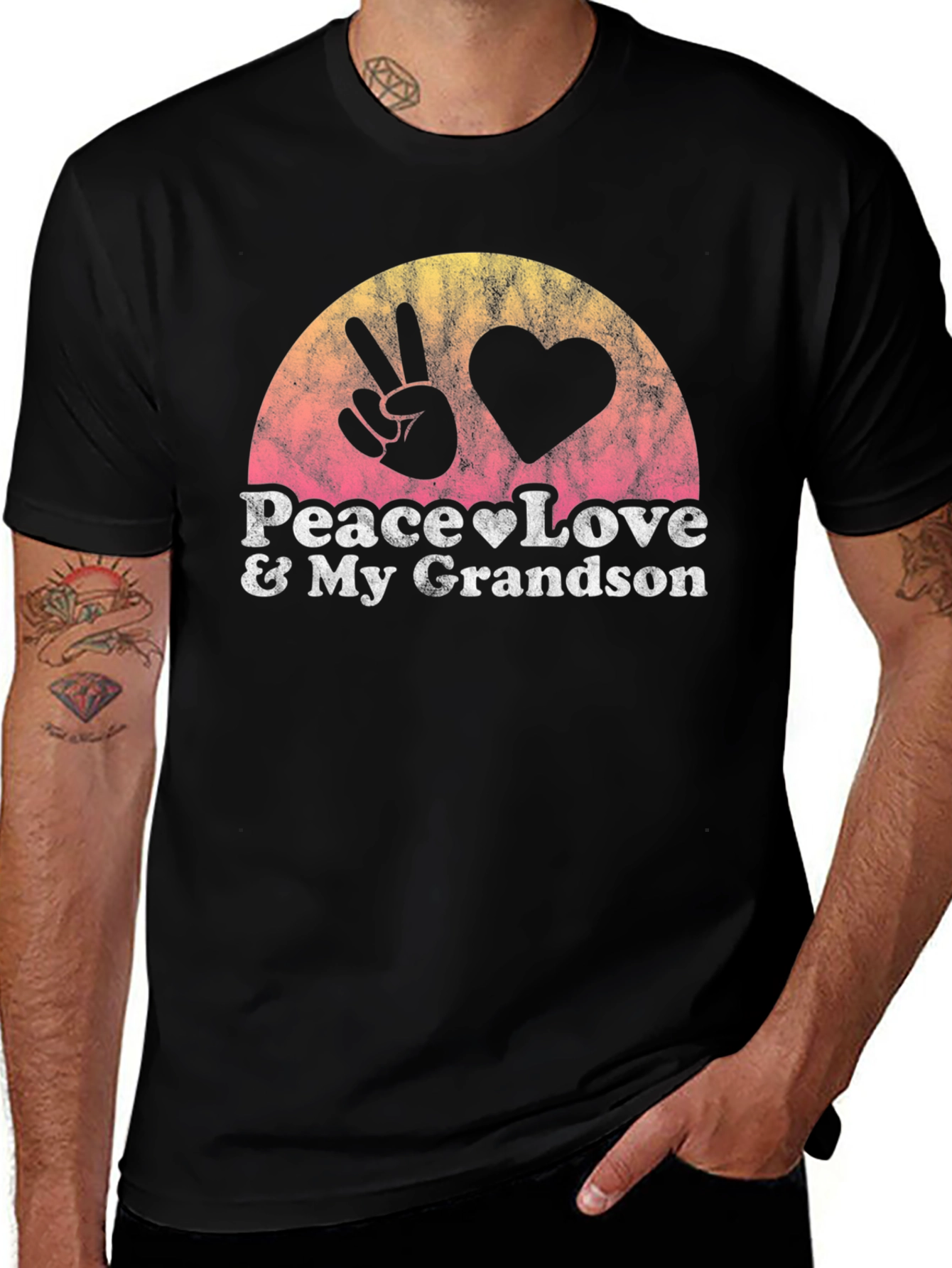 Peace Love & My Grandson Black T-Shirt