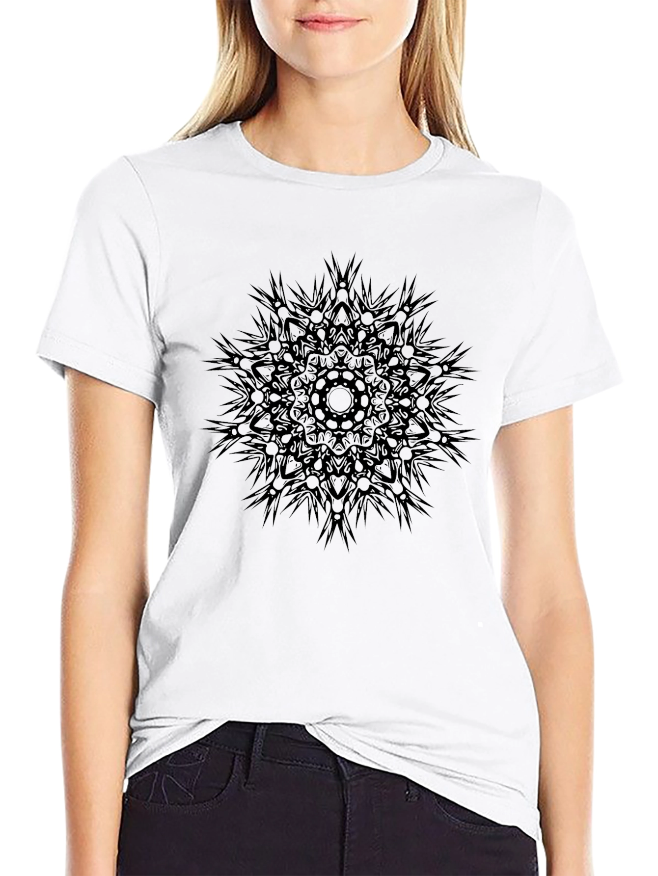 Dark Mandala Print Crew Neck T-Shirt