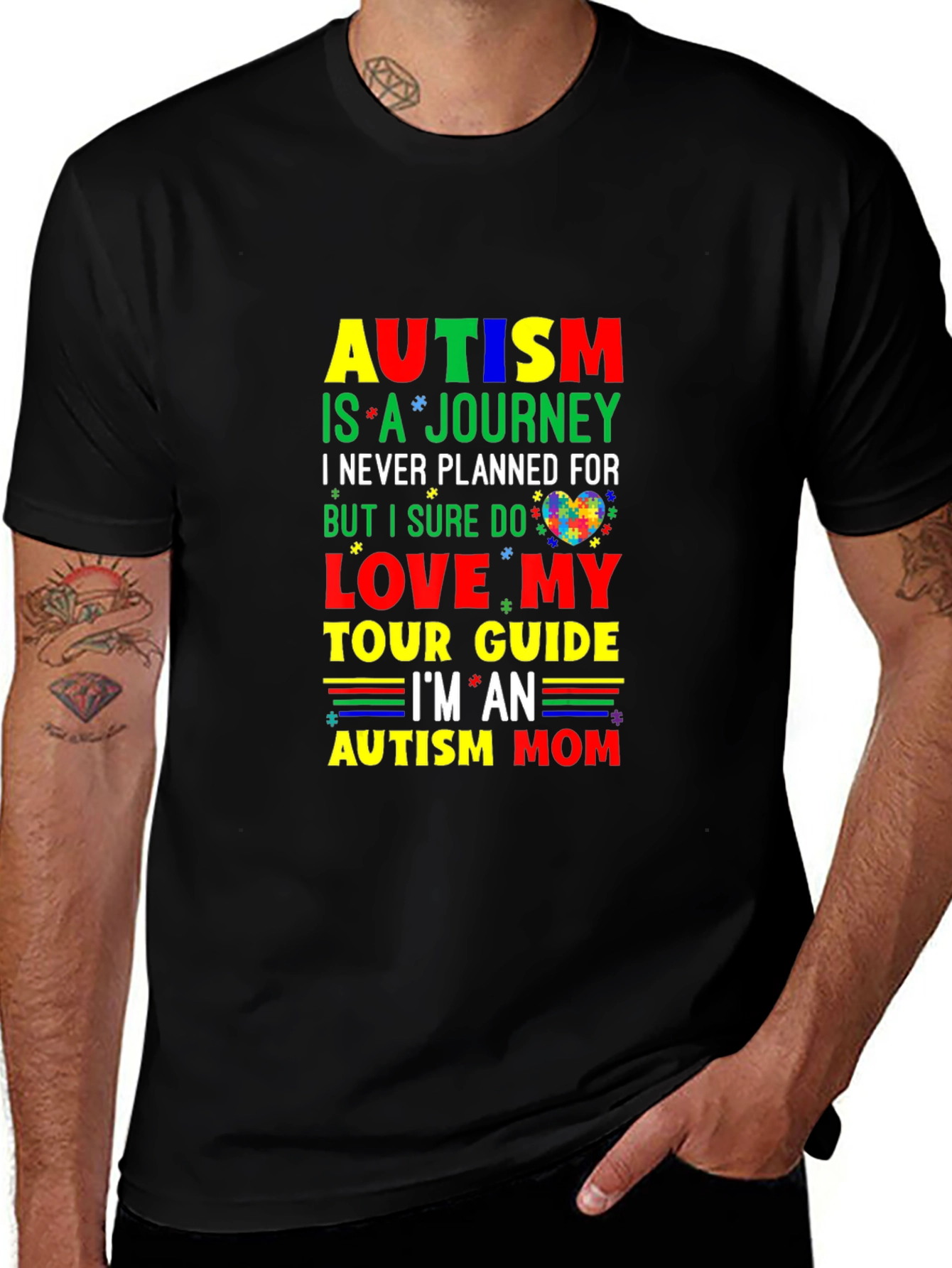 Autism Mom T-Shirt - Journey Puzzle Heart Support Tee