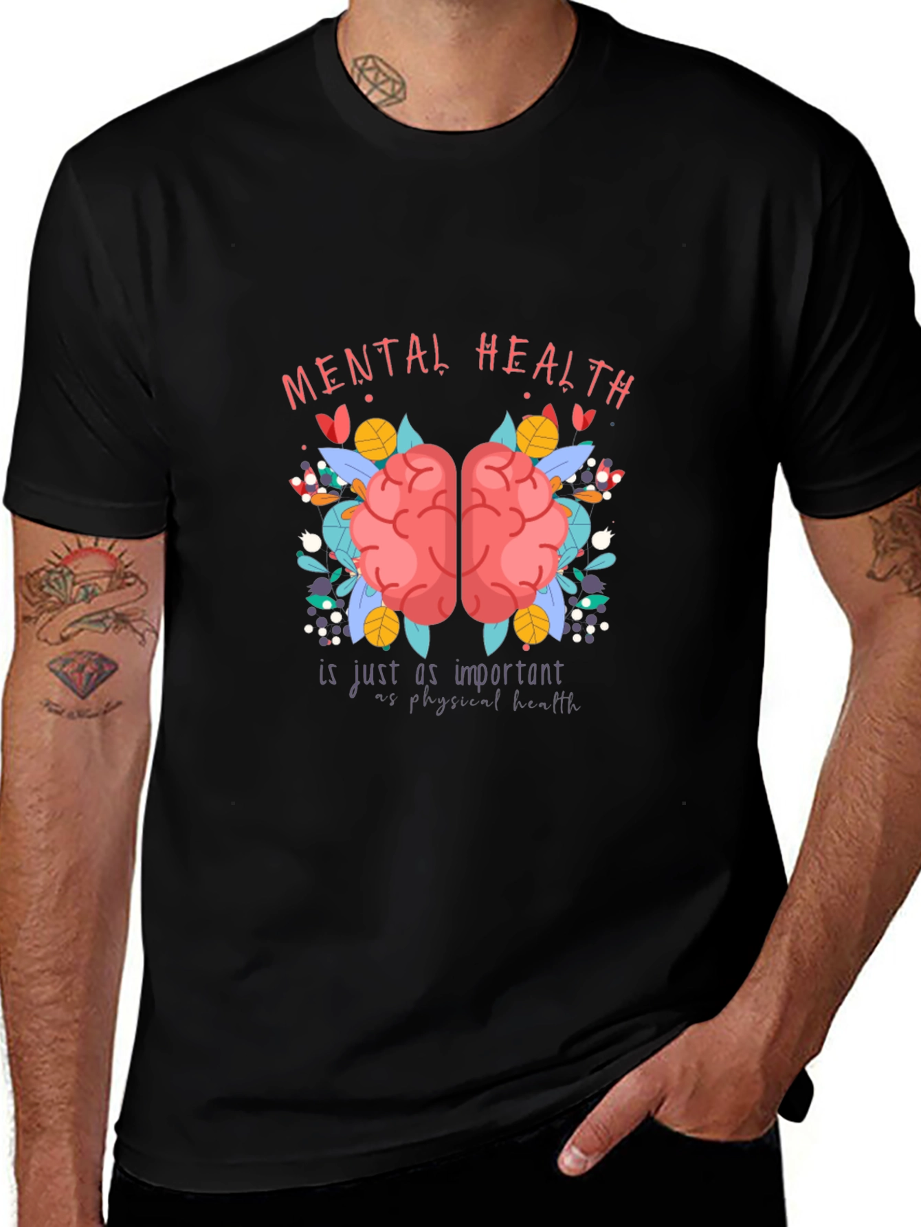 Mental Health Awareness T-Shirt - Brain & Floral Design