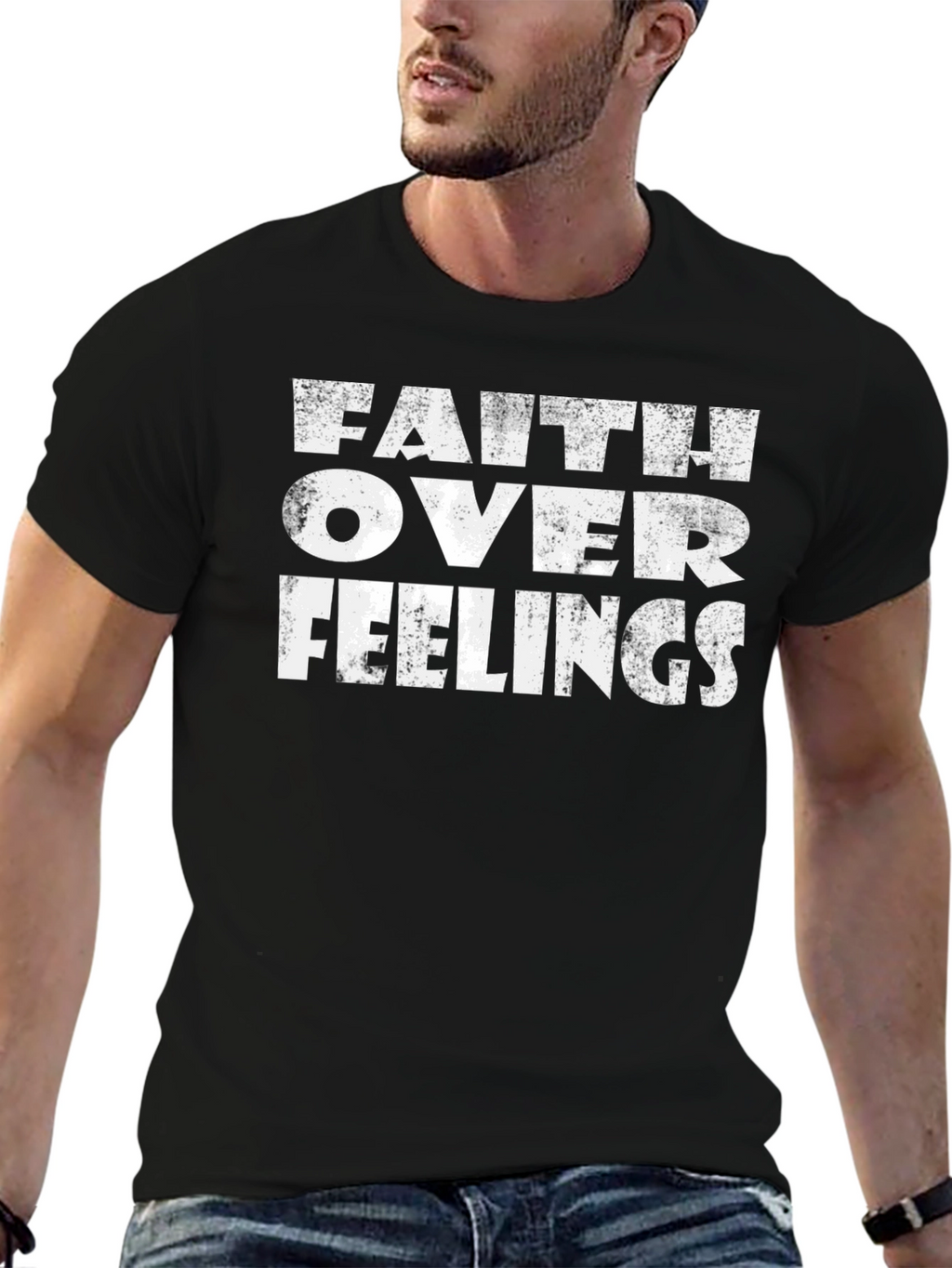 Faith Over Feelings Graphic Tee - Black