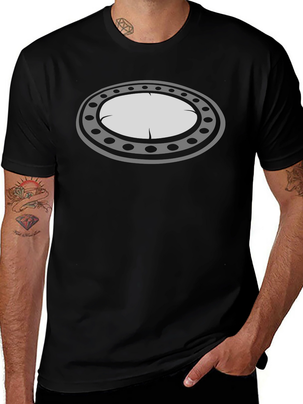 Black T-Shirt with Oval Graphic Design
