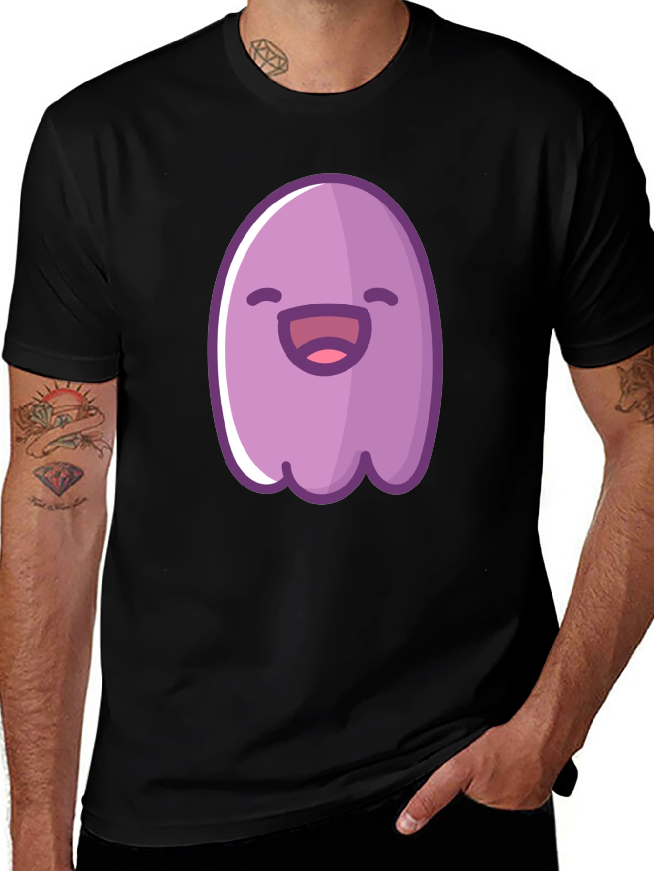 Cute Cartoon Ghost Graphic Black T-Shirt
