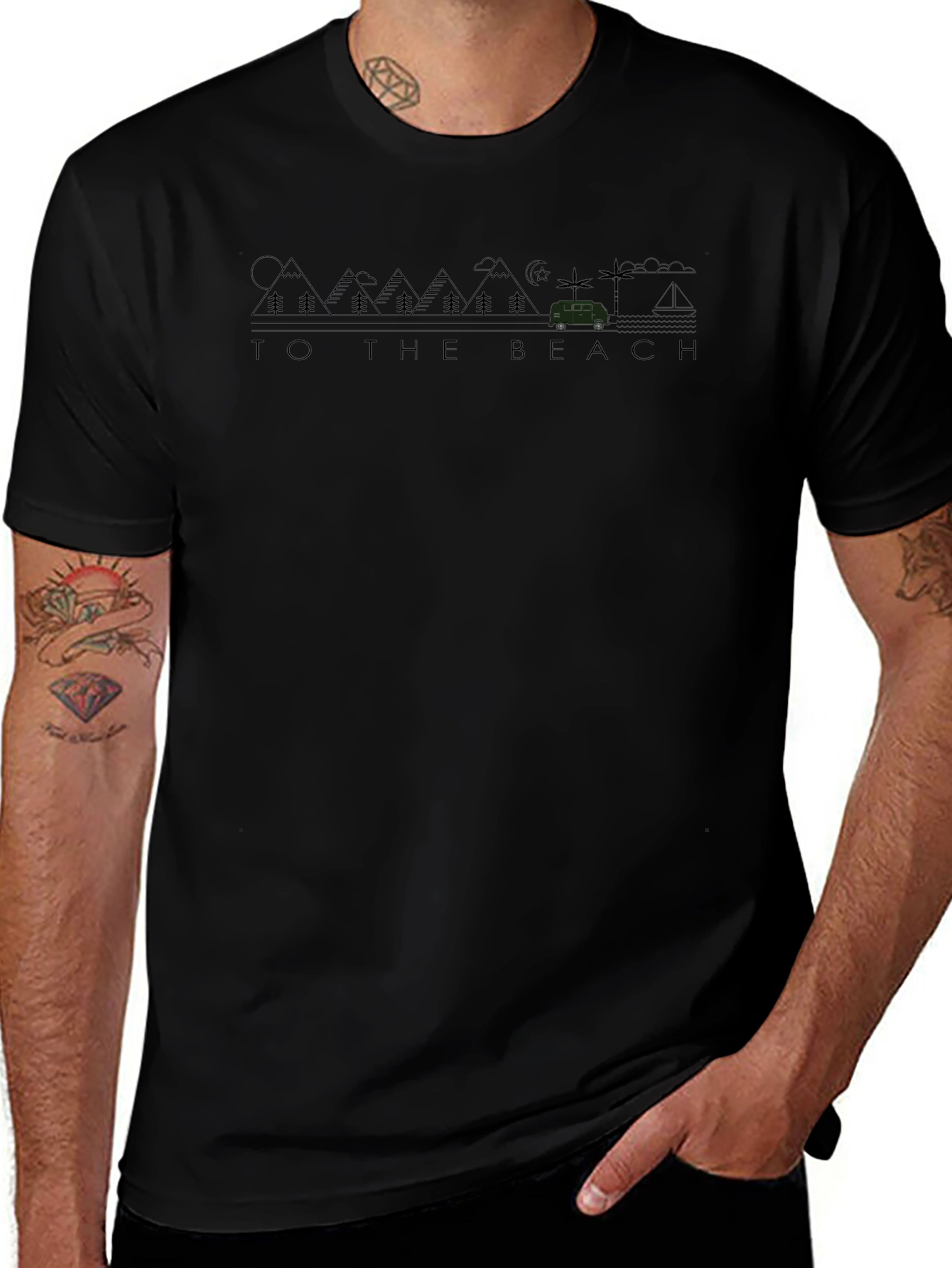 To the Beach Graphic Tee - Black Crew Neck