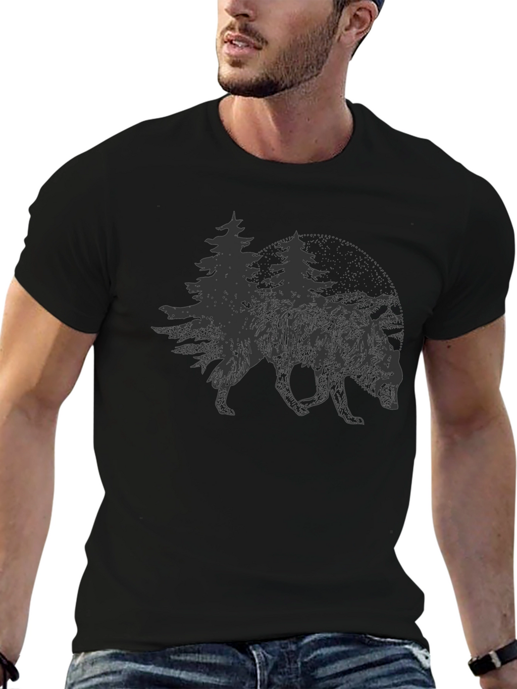 Nature Wolf Graphic Tee - Soft Black Shirt