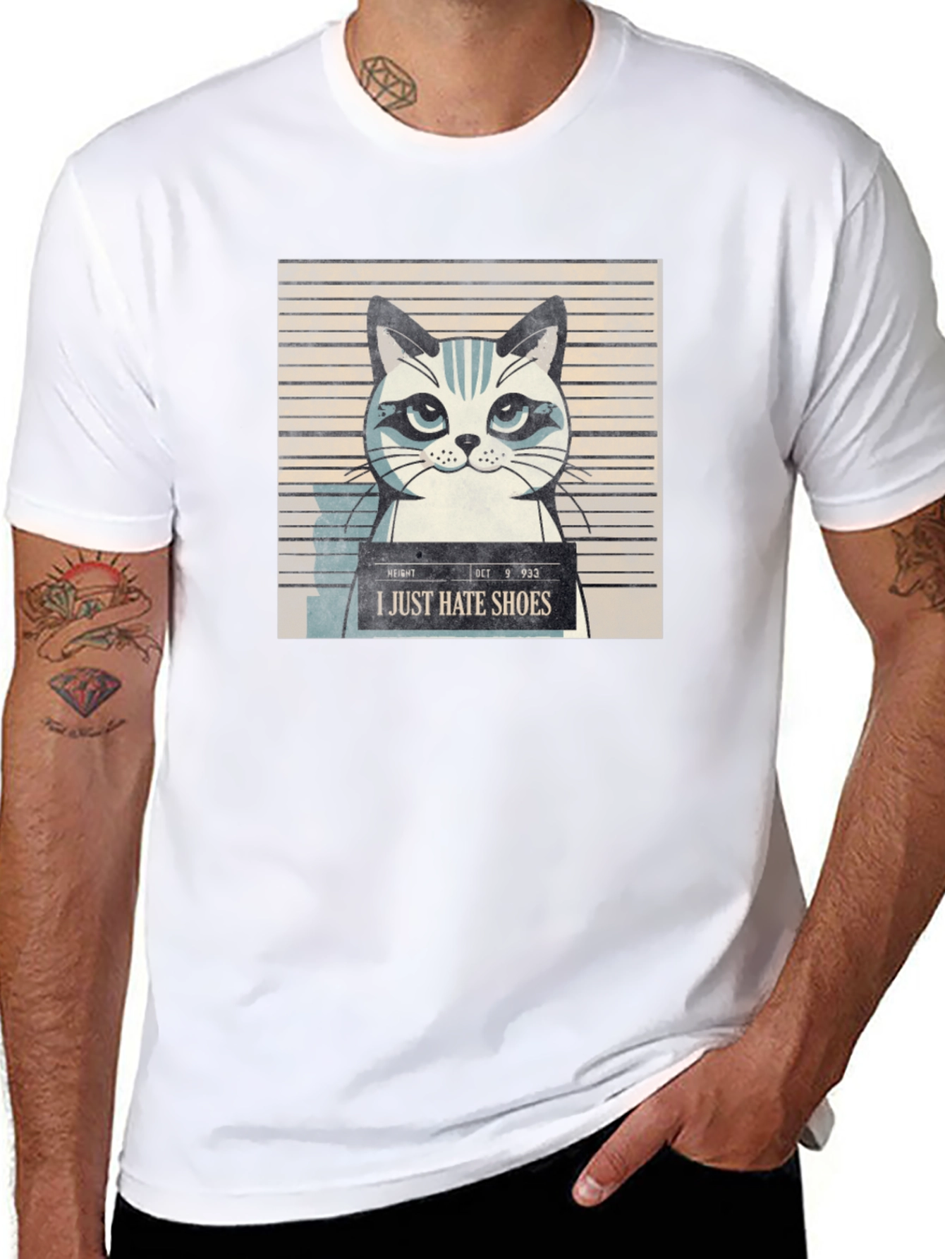 I Hate Shoes Cat Mugshot Graphic Tee
