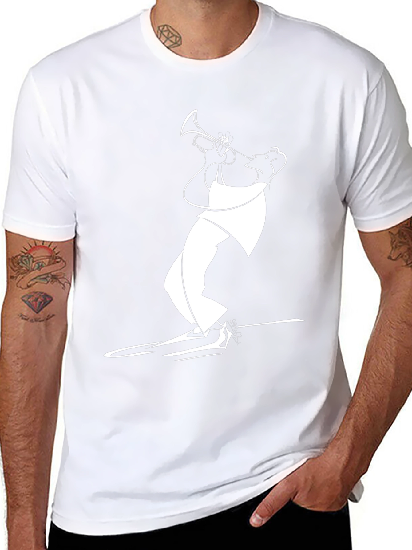 Black T-Shirt with White Jazz Musician Design