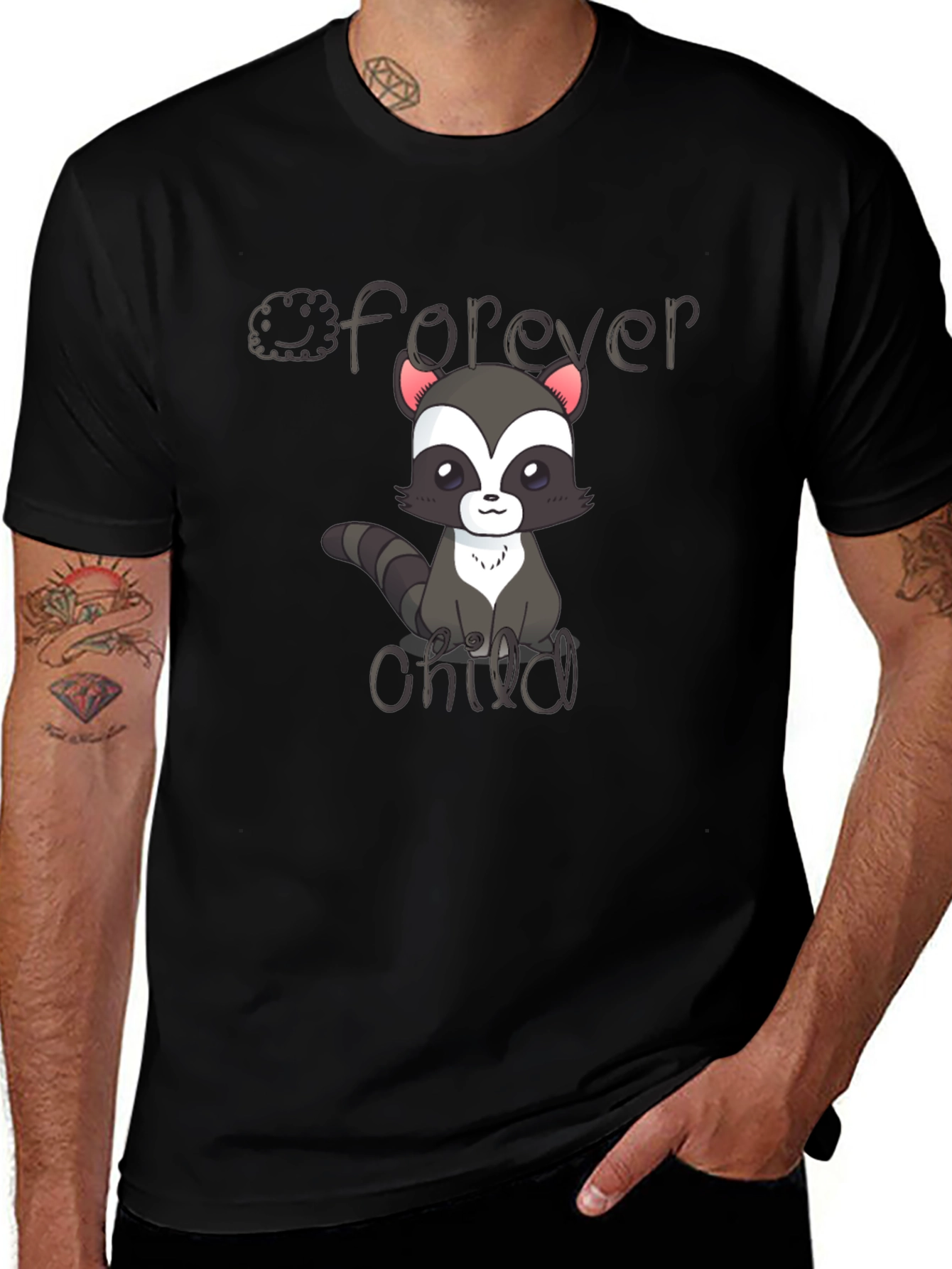 Forever Child Raccoon Graphic Tee - Cute Black Shirt