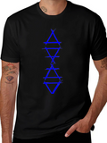 Geometric Triangle Graphic Tee - Blue Design on Black