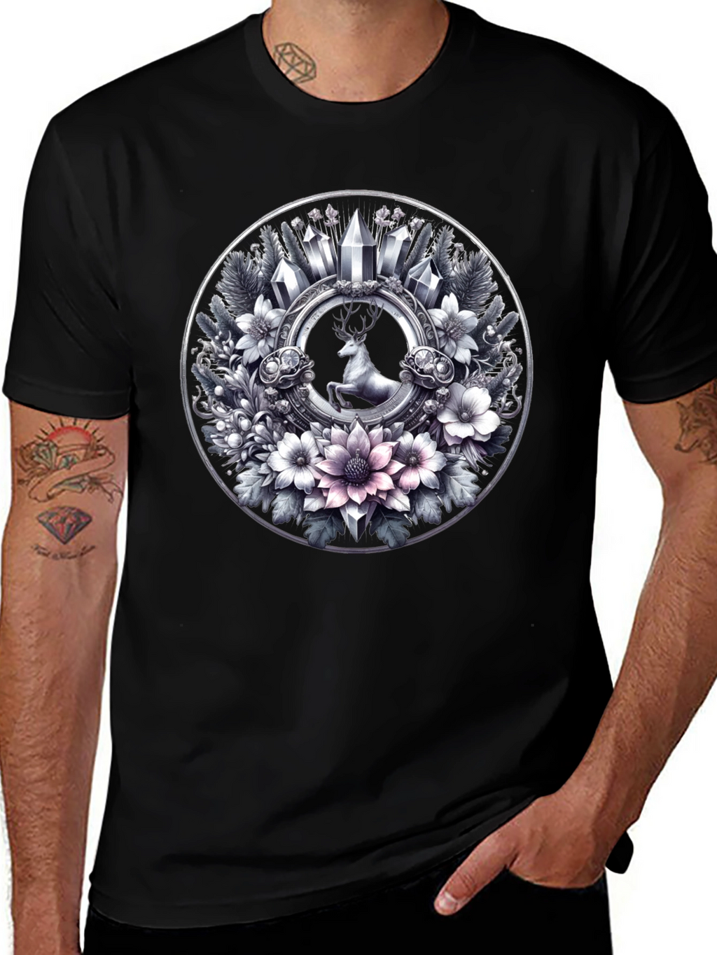 Deer & Floral Circle Graphic Tee