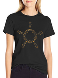 Stylish Black Tee with Gold Floral Geometric Design