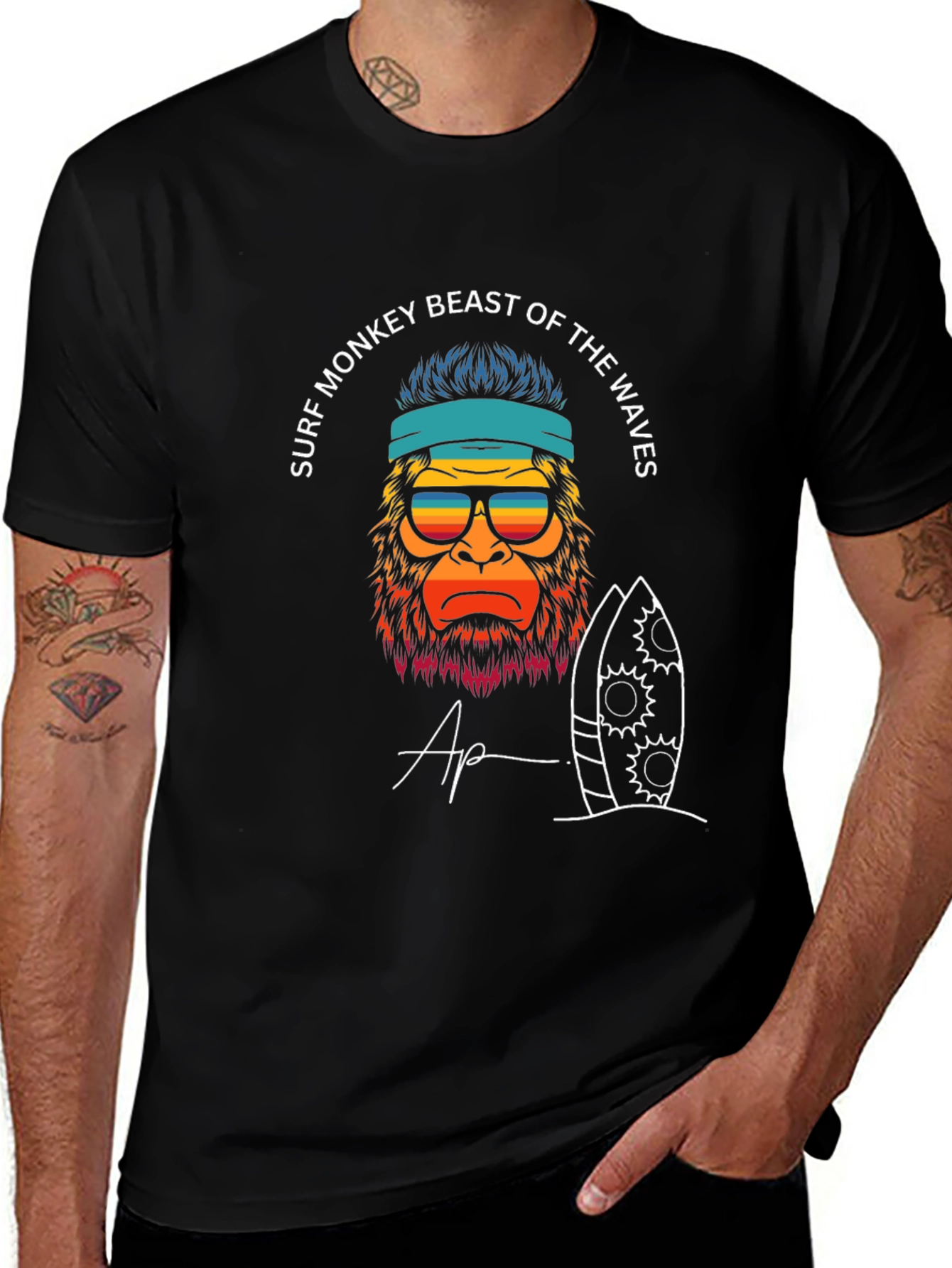 Surf Monkey Graphic T-Shirt - Beast of the Waves Design