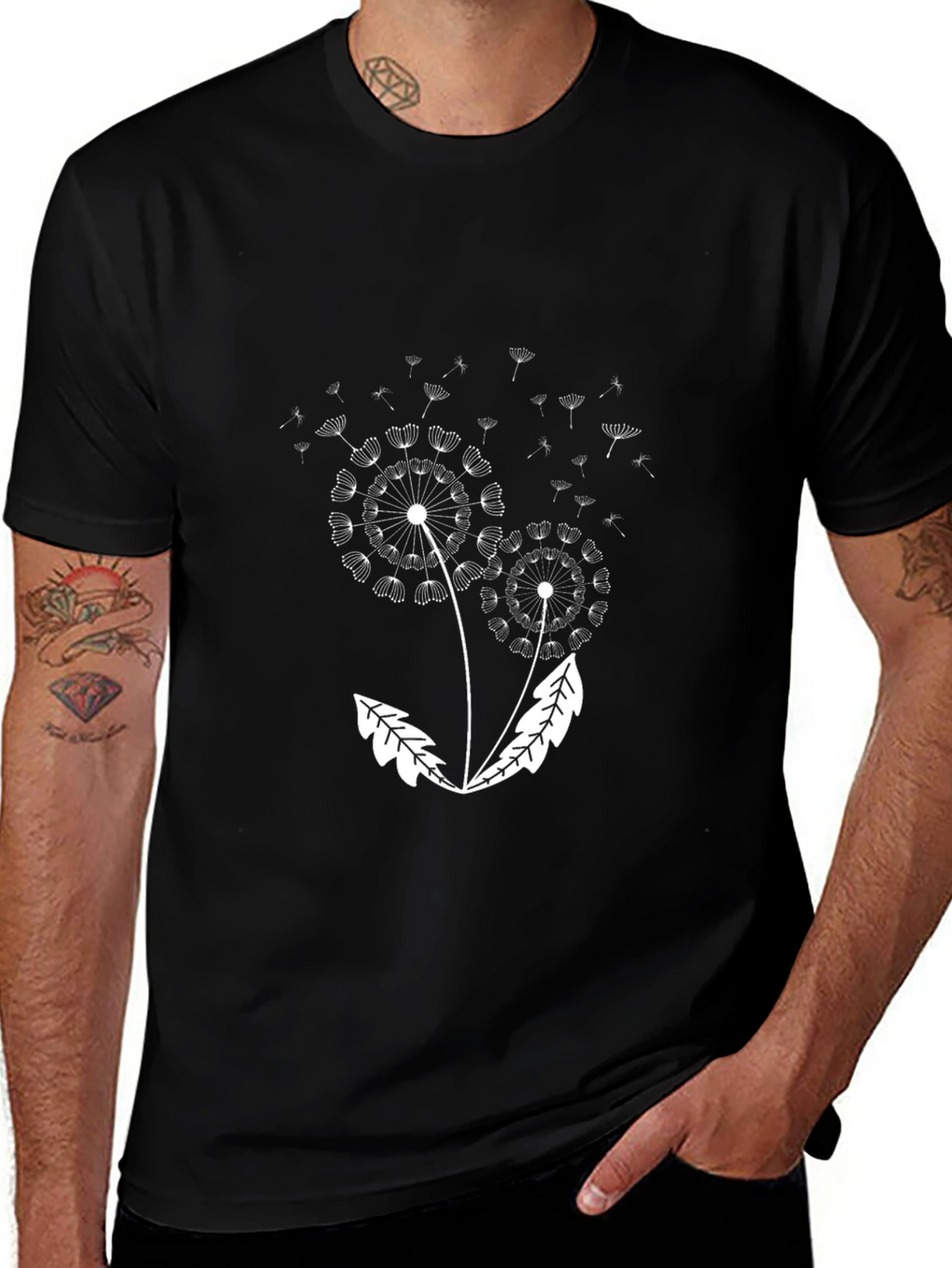 Dandelion Print Black Tee - Stylish Casual Wear