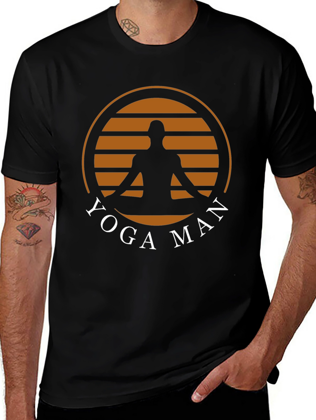 Yoga Man Graphic Tee - Black Cotton Blend T-Shirt