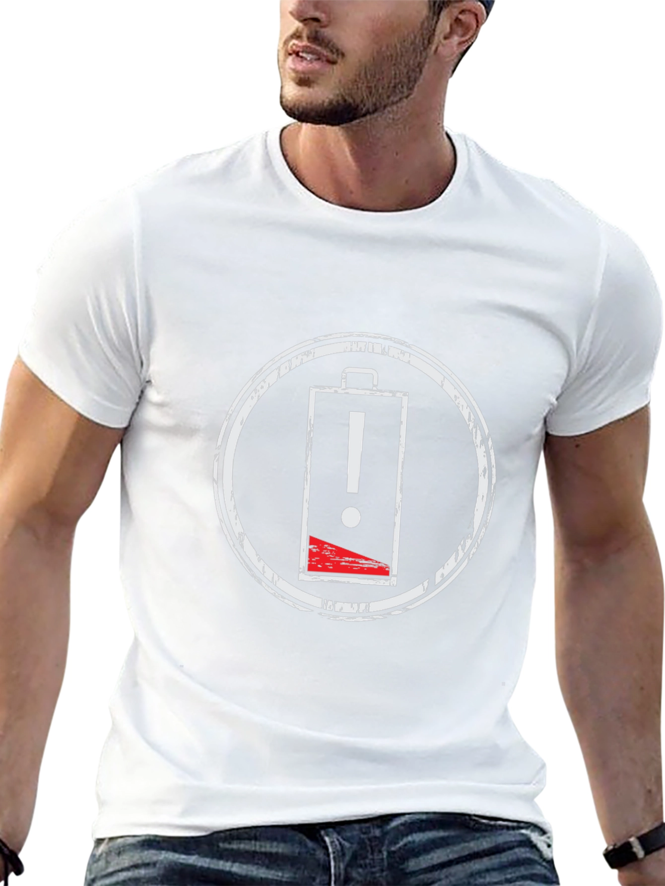 Low Battery Warning Black T-Shirt - Distressed Graphic Tee