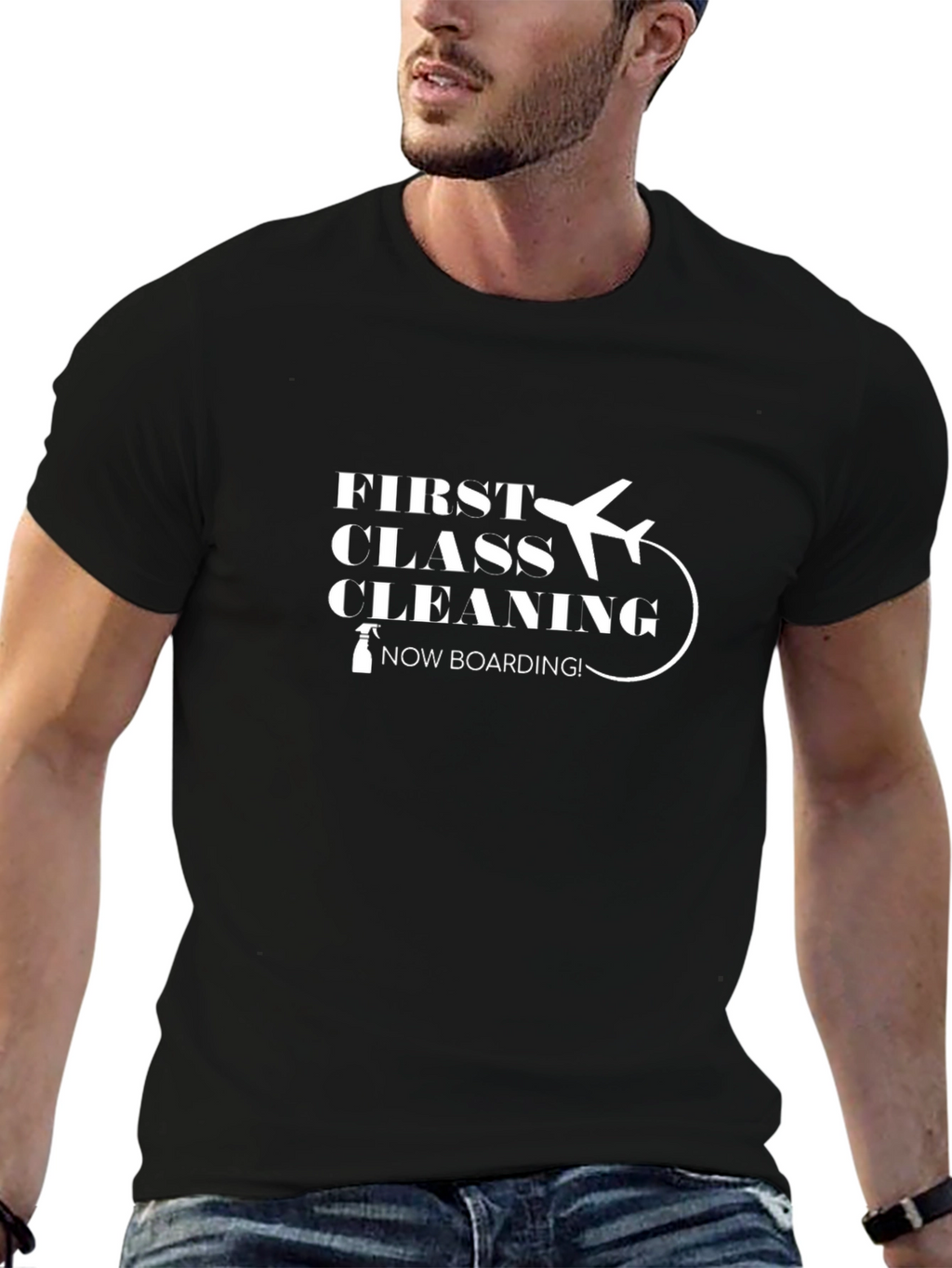 First Class Cleaning Black T-Shirt - Novelty Design