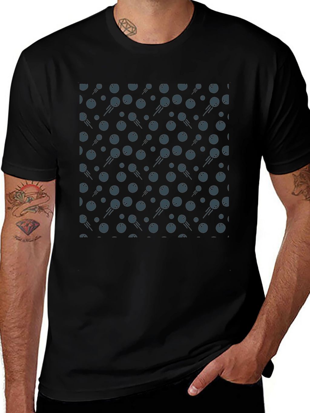 Bowling Ball Patterned Black T-Shirt
