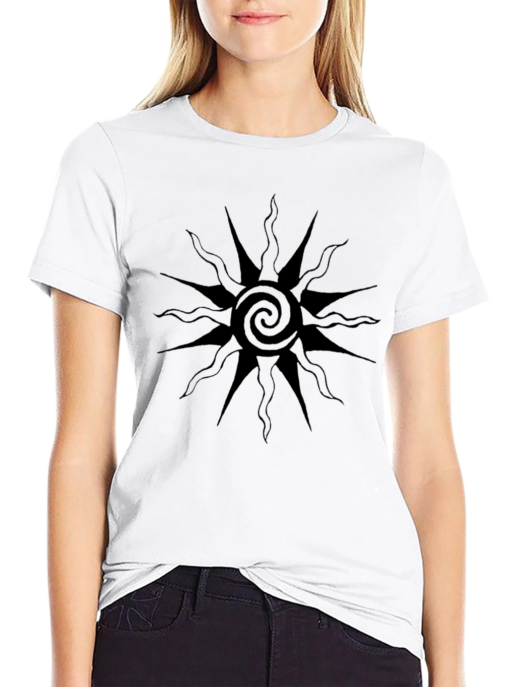 Black Graphic Tee - Sun Spiral Design