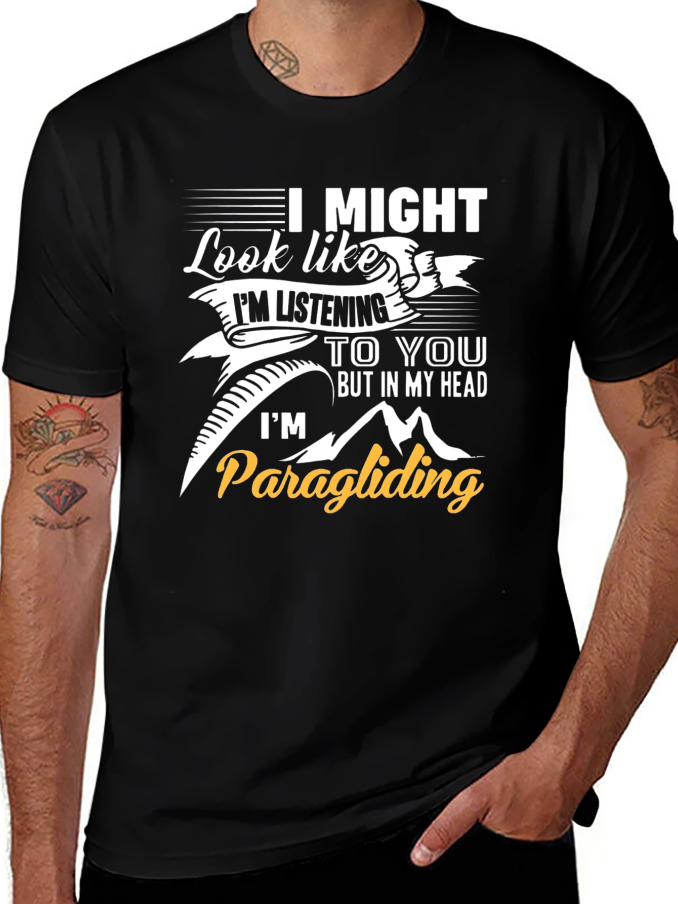 I Might Look Like Im Listening Paragliding Black Tee