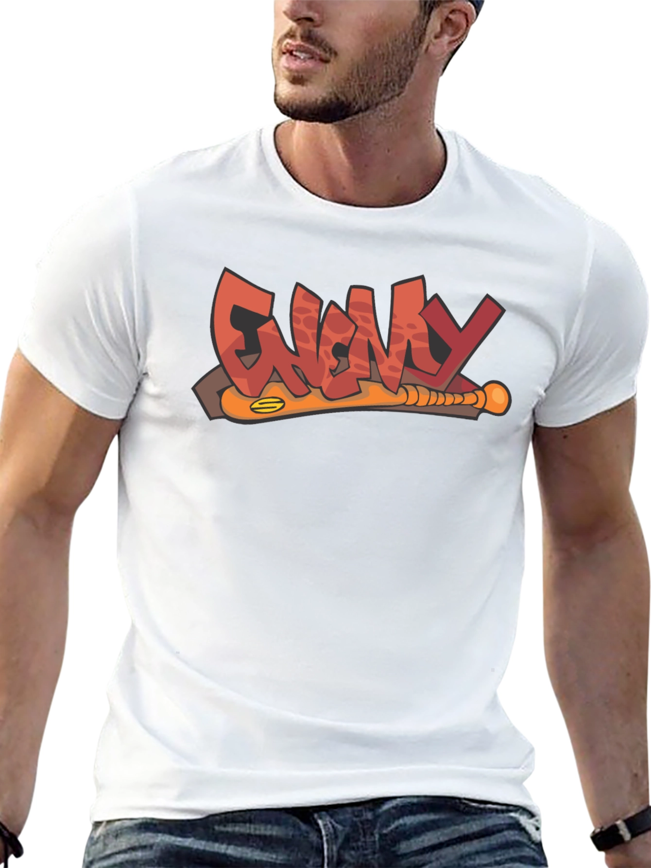 Enemy T-Shirt Black Graphic Novelty Baseball Bat Tee