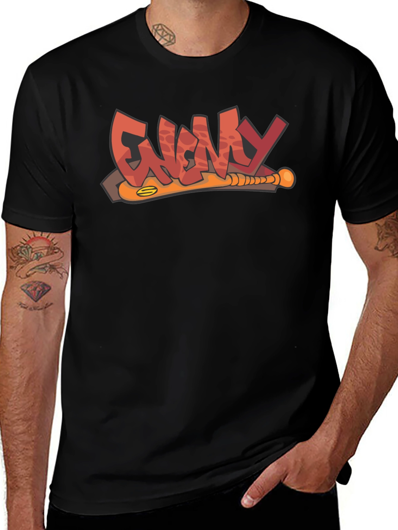 Enemy T-Shirt Black Graphic Novelty Baseball Bat Tee