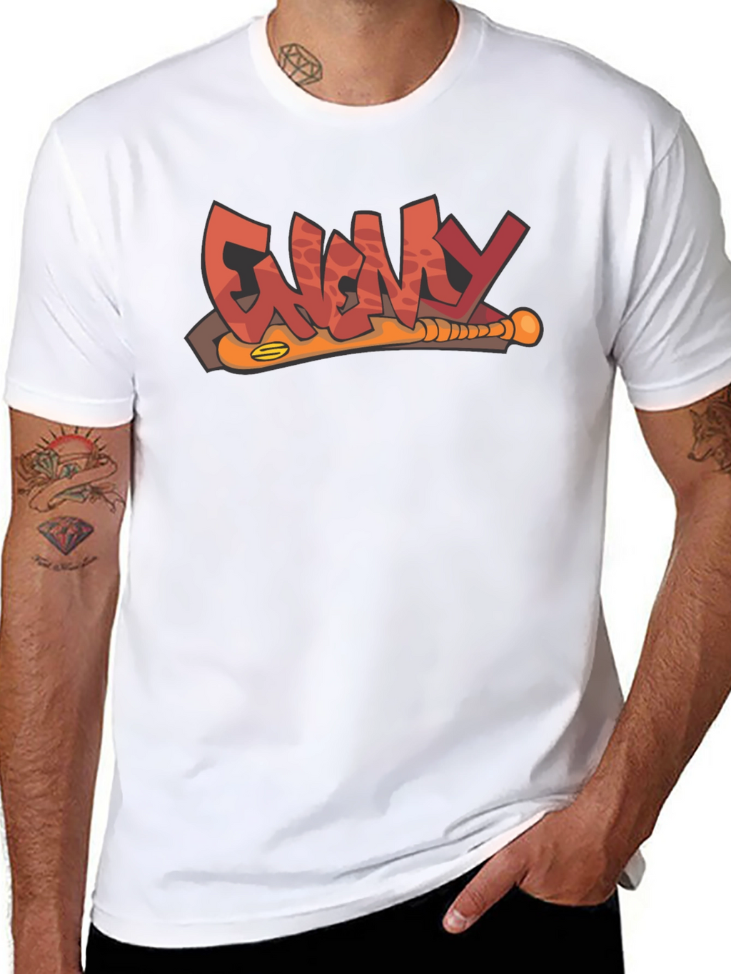 Enemy T-Shirt Black Graphic Novelty Baseball Bat Tee