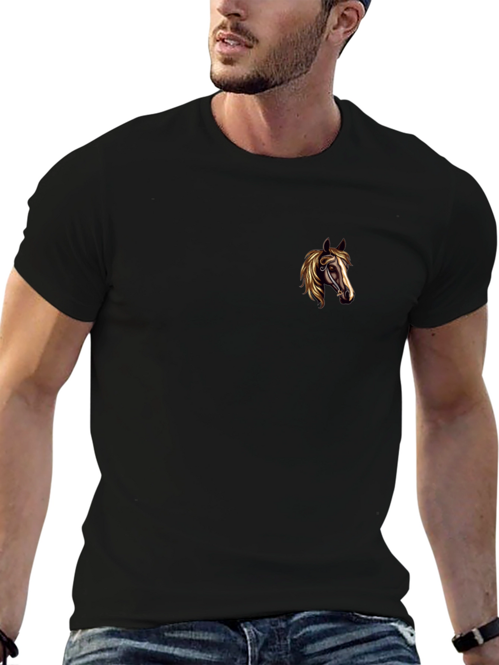 Black Tee with Horse Head Graphic