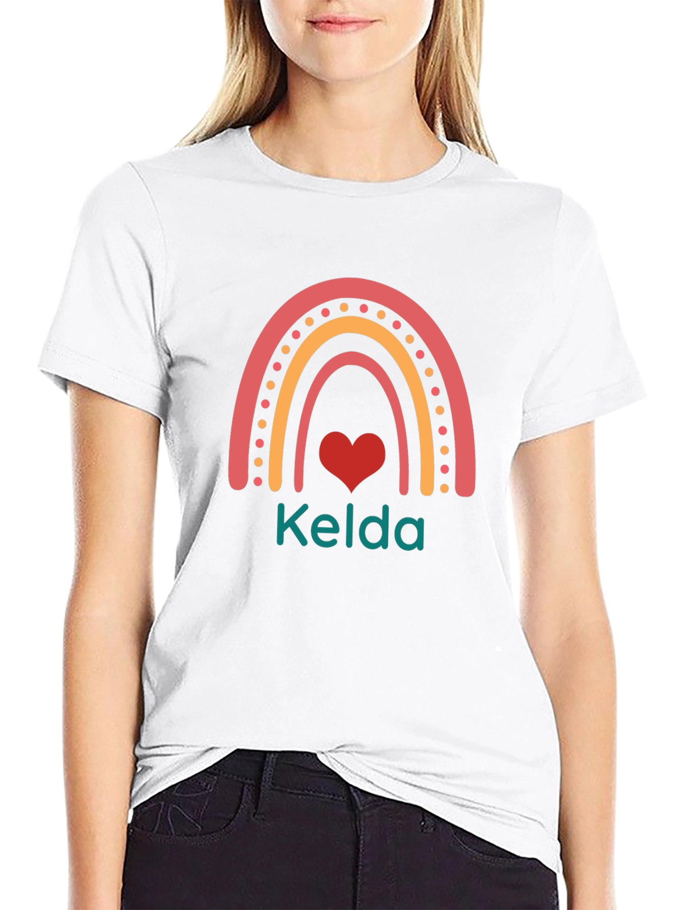 Personalized Rainbow Heart Kelda Black T-Shirt