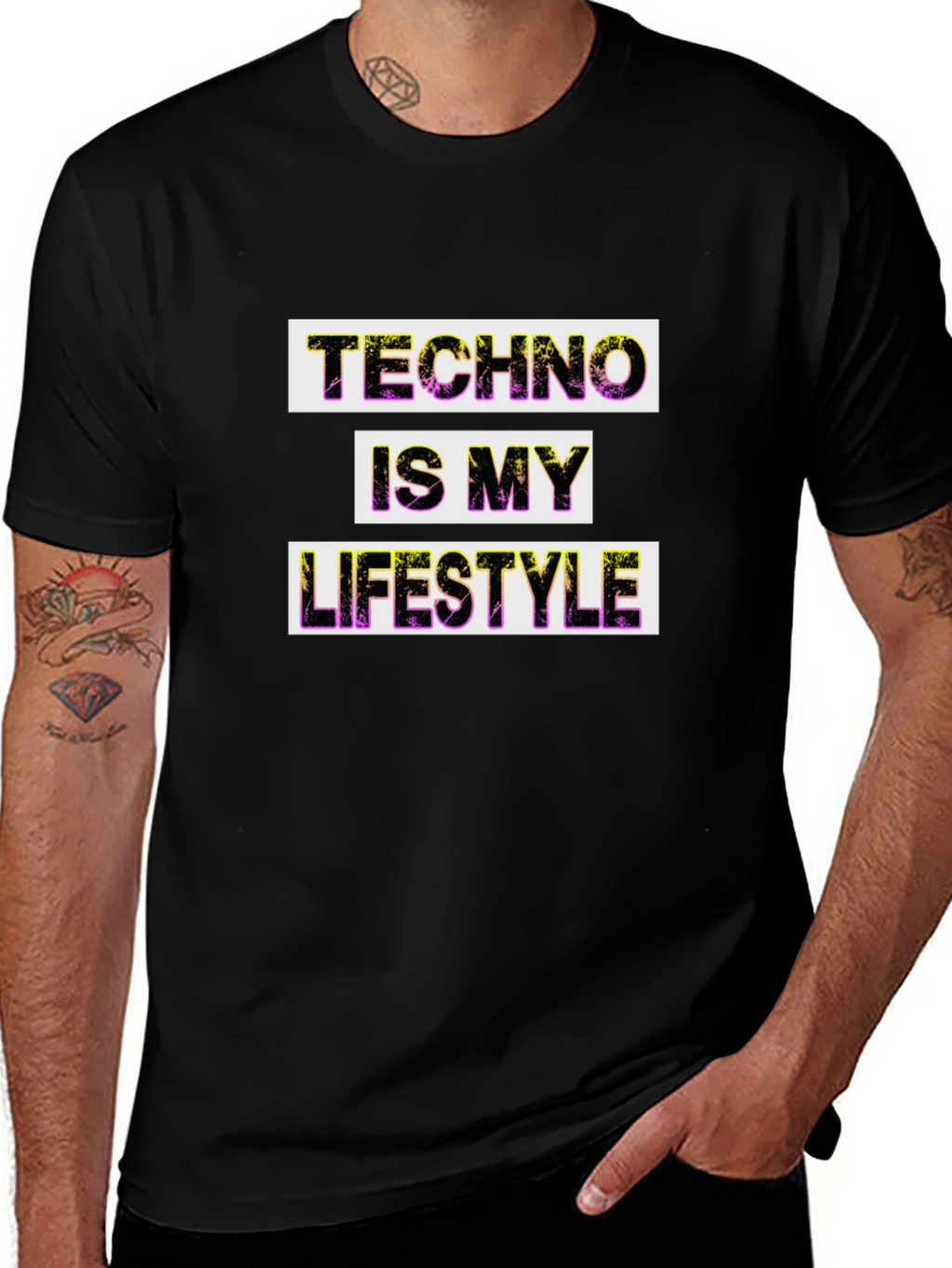 Techno Lifestyle Graphic Tee - Black Cotton T-Shirt