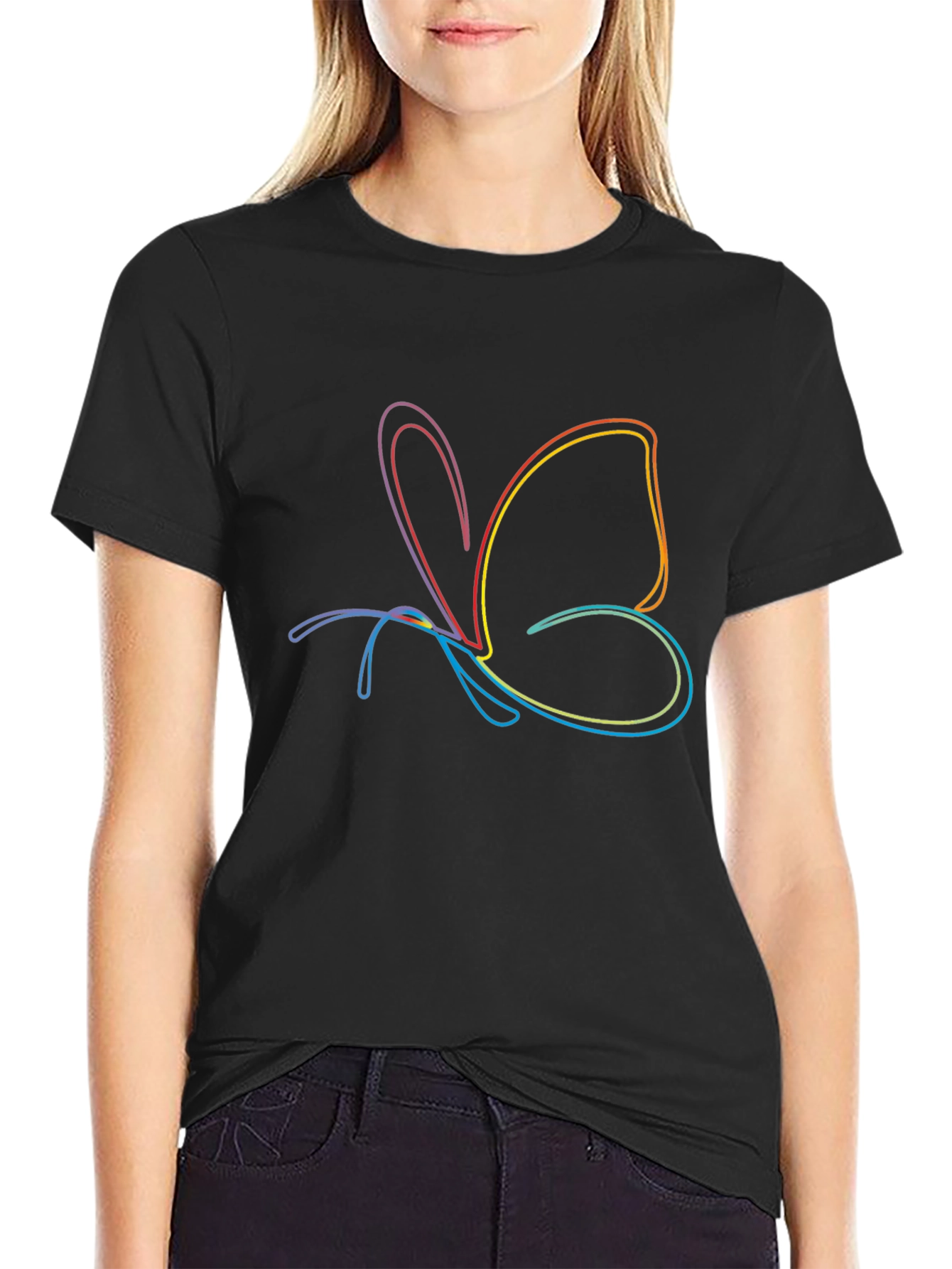 Butterfly Graphic Tee - Artistic Rainbow Design