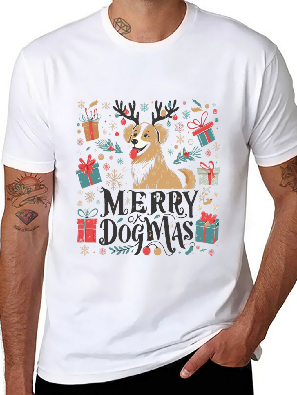 Merry Dogmas T-Shirt - Festive Christmas Dog Tee