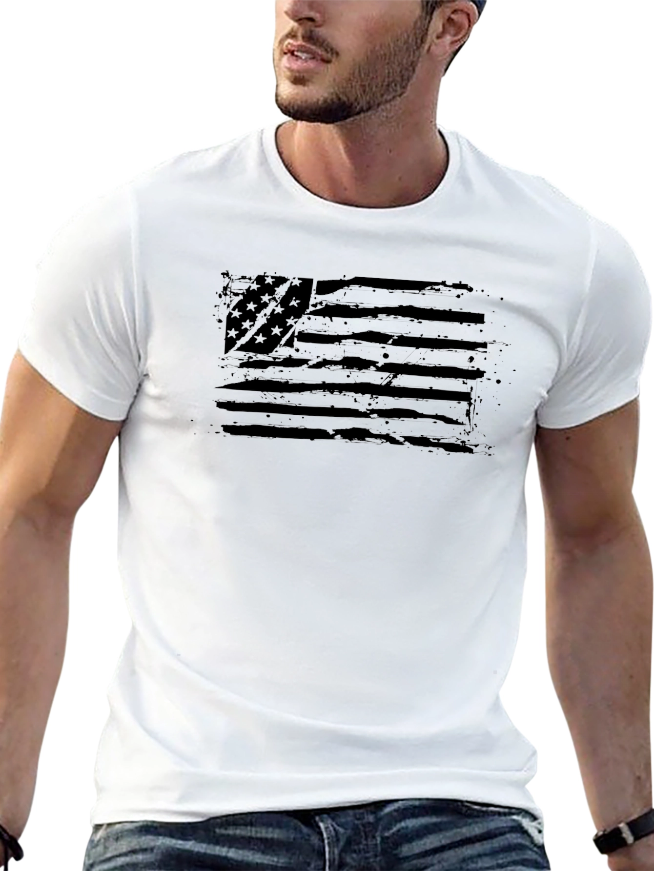 Distressed American Flag Graphic Black T-Shirt
