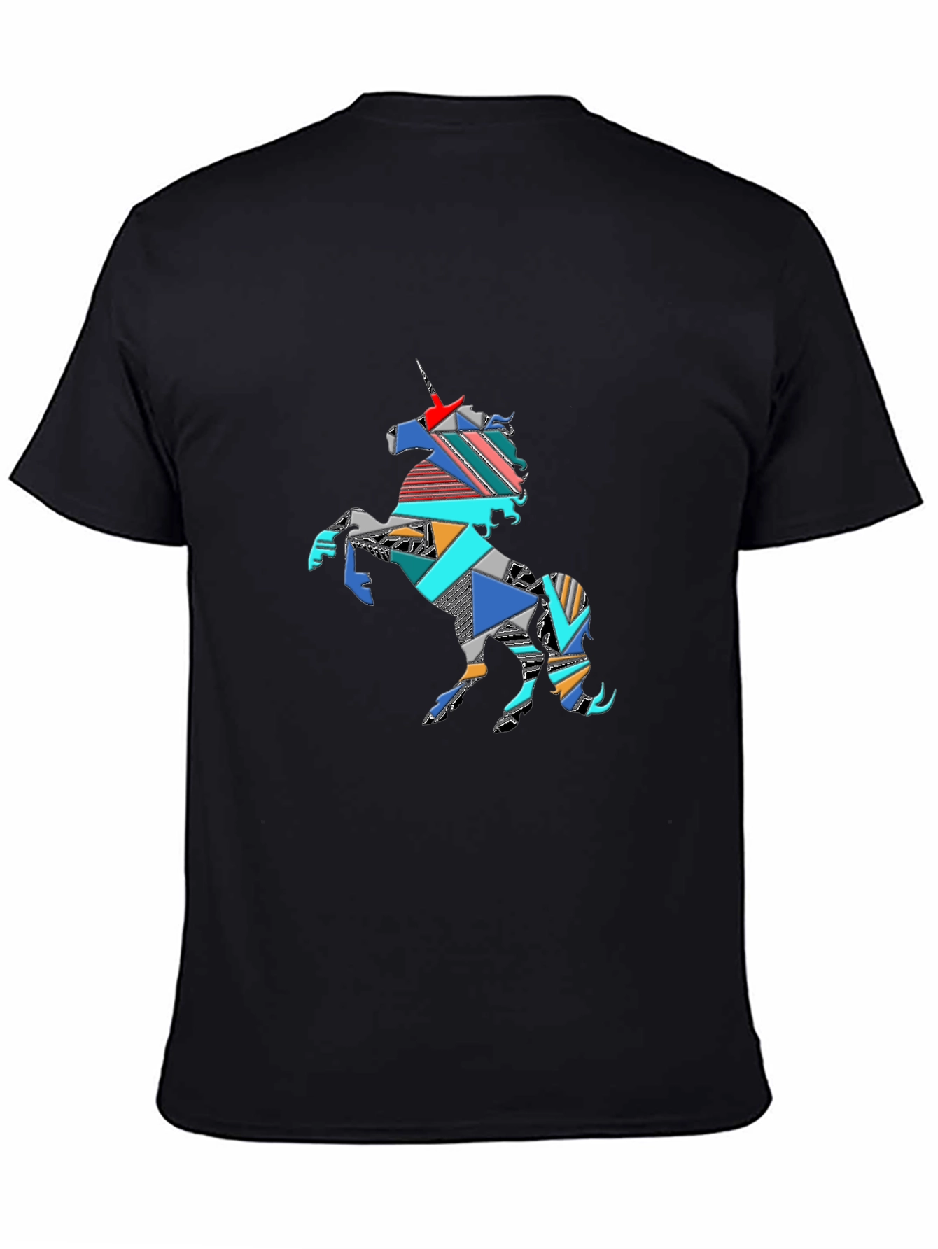 Geometric Unicorn Graphic Tee - Black Cotton