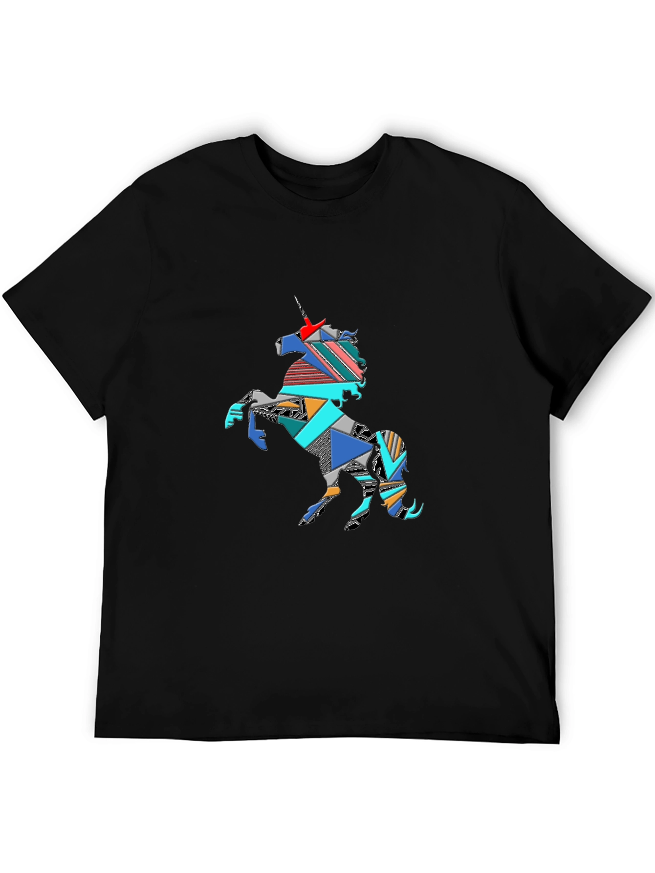 Geometric Unicorn Graphic Tee - Black Cotton