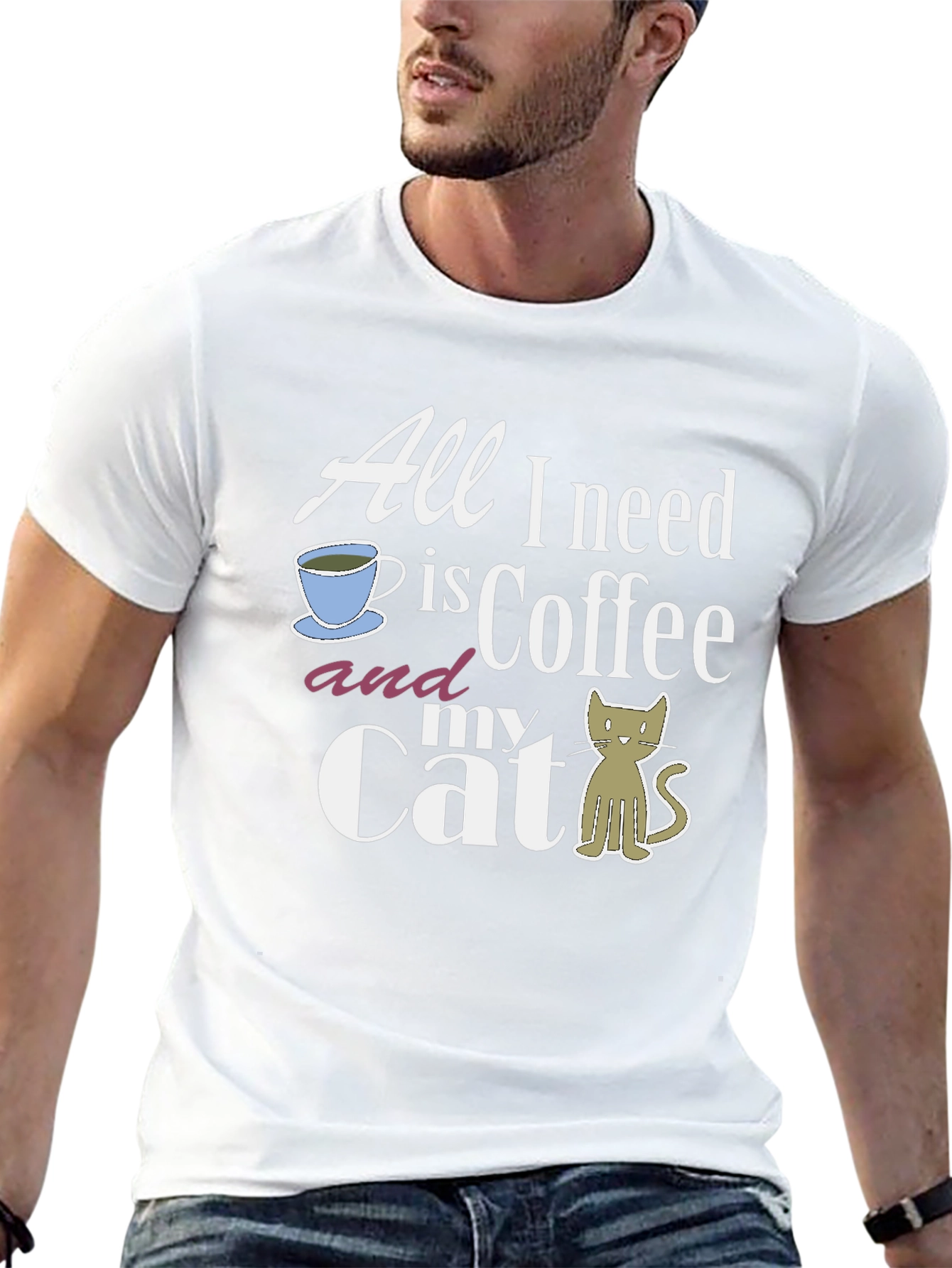 Coffee & Cat Graphic Tee -  All I Need T-Shirt