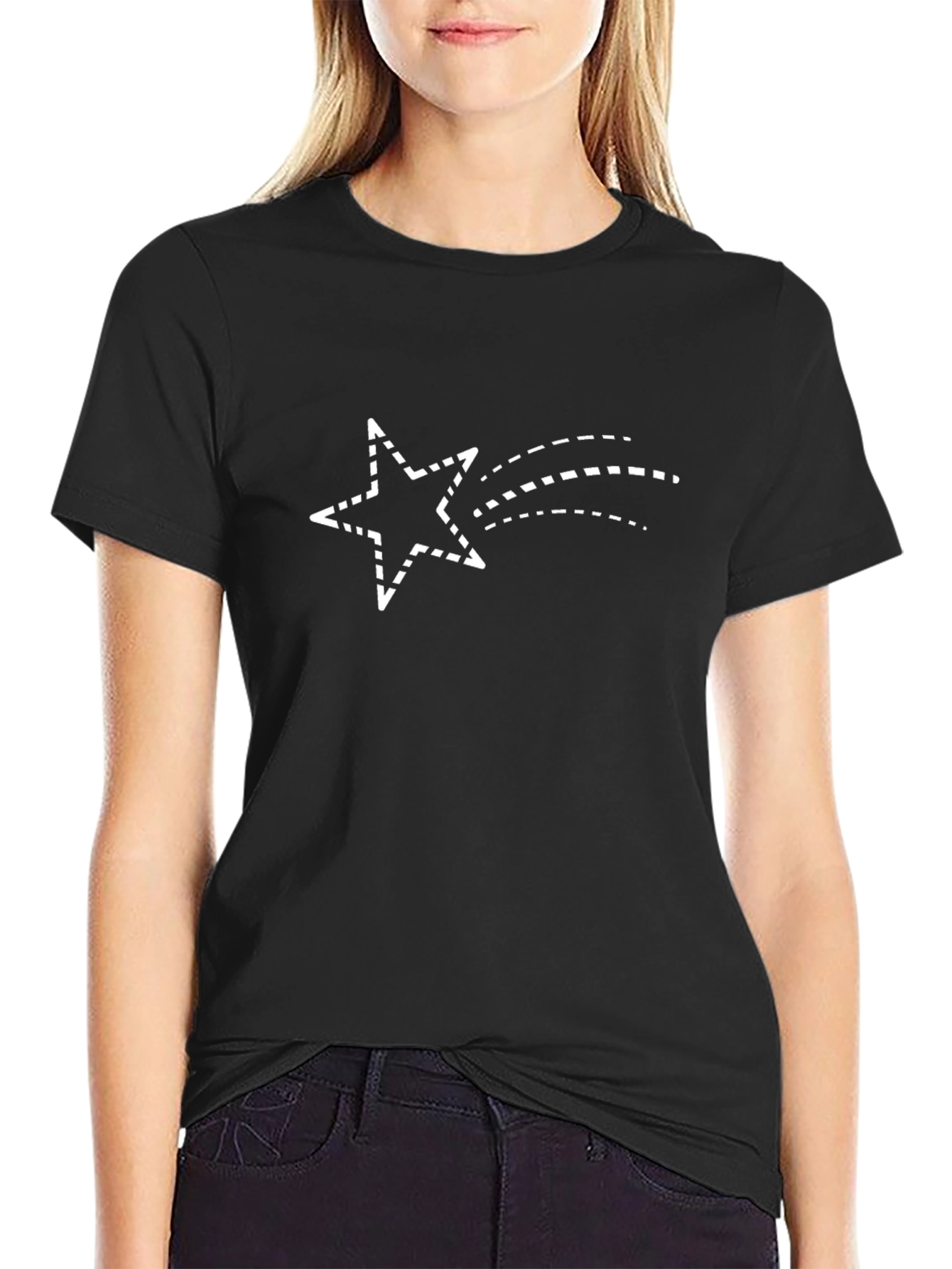 Black Tee with Shooting Star Graphic Print