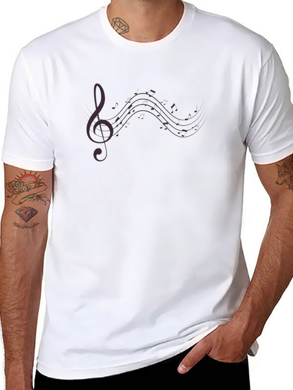Mens Black Music Note Graphic Tee