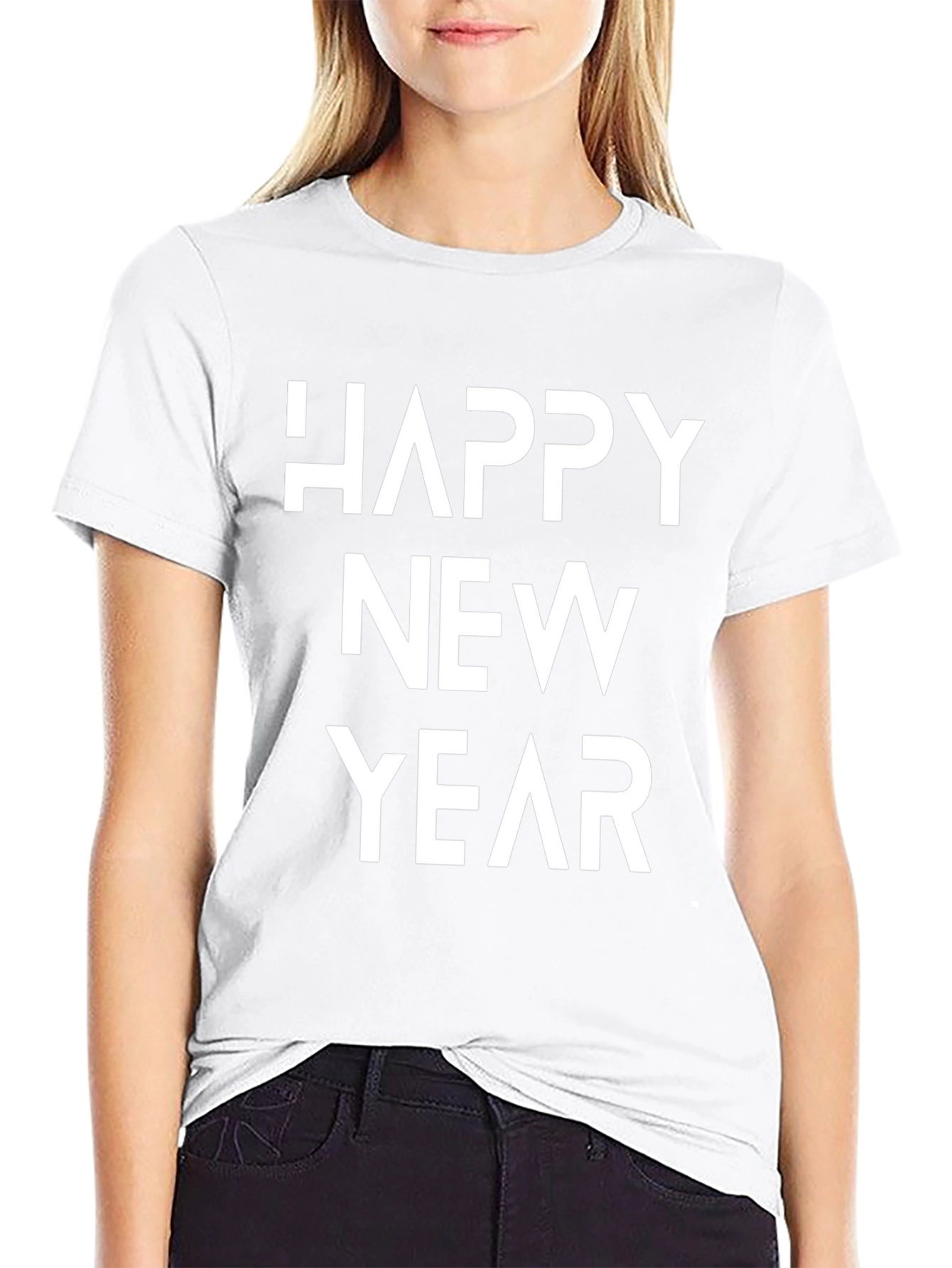 Happy New Year Black Graphic Tee Shirt