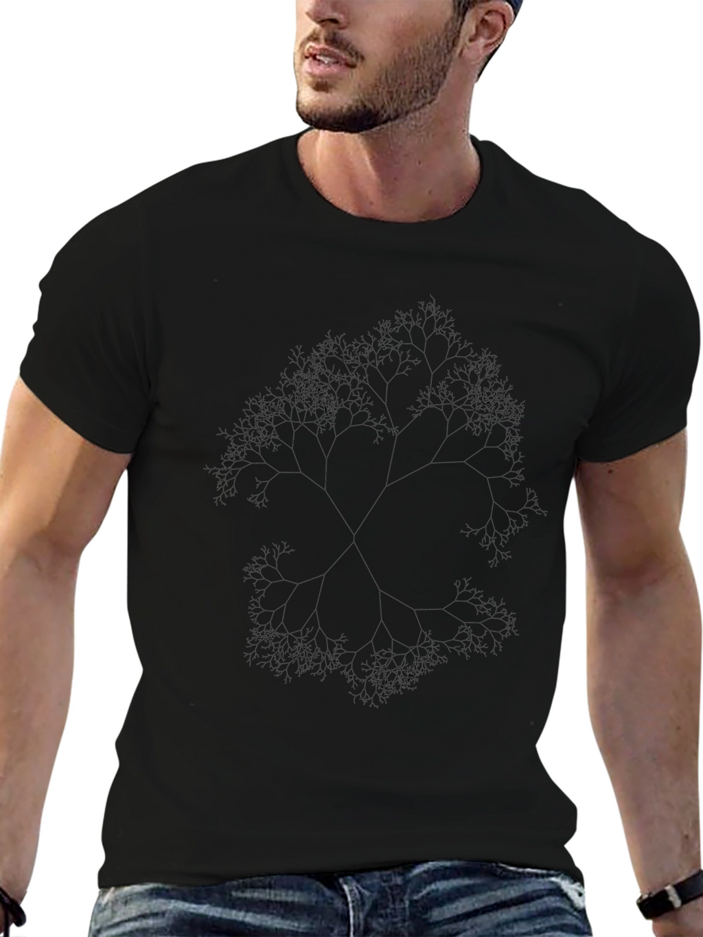 Fractal Tree Graphic Tee - Black Casual Top