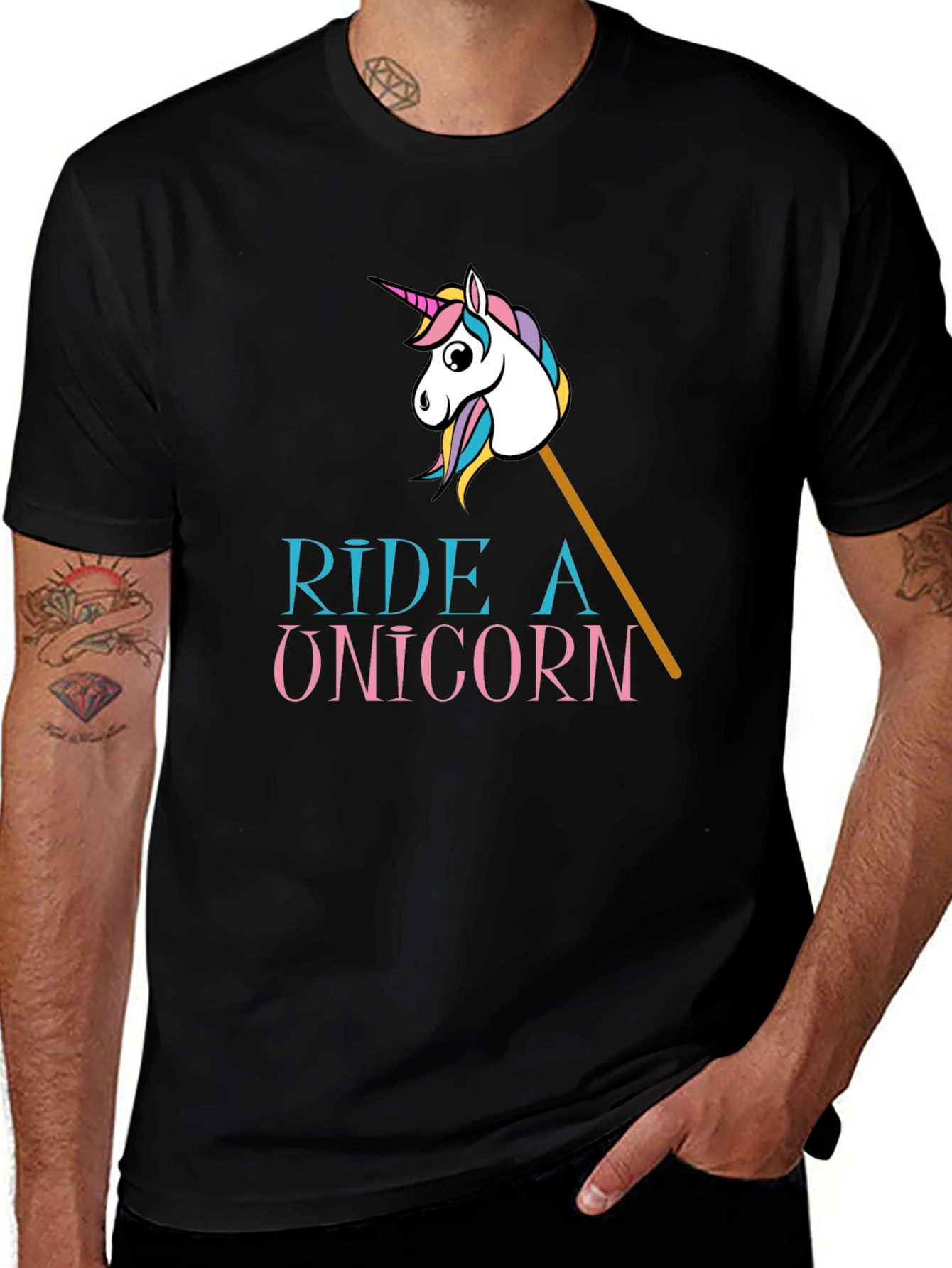 Ride a Unicorn Graphic Tee - Black Cotton Blend